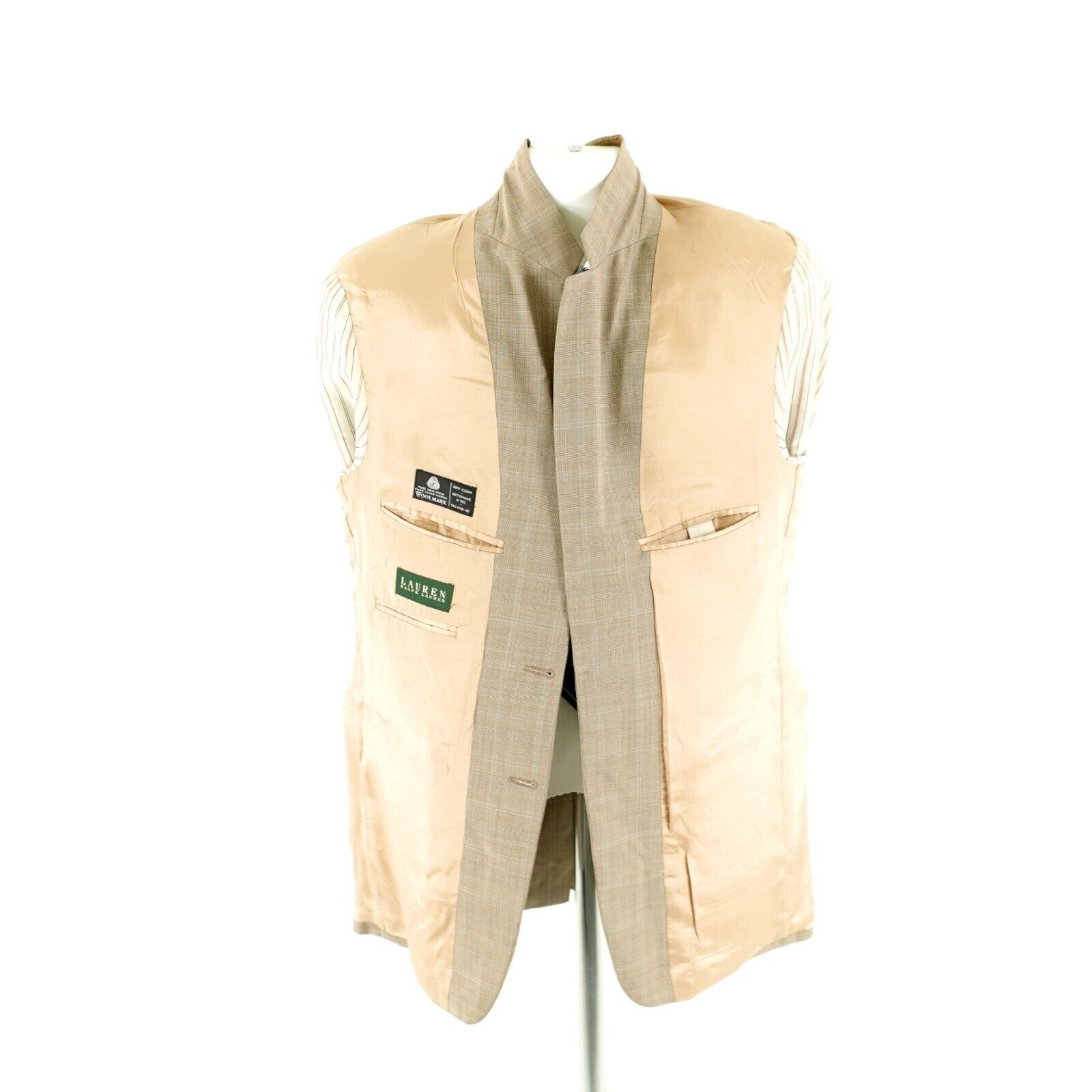 Ralph Lauren DAMAGED Lauren Ralph Lauren Wool Tan Plaid W/ Blue Windowpan Size 40L - 13 Thumbnail