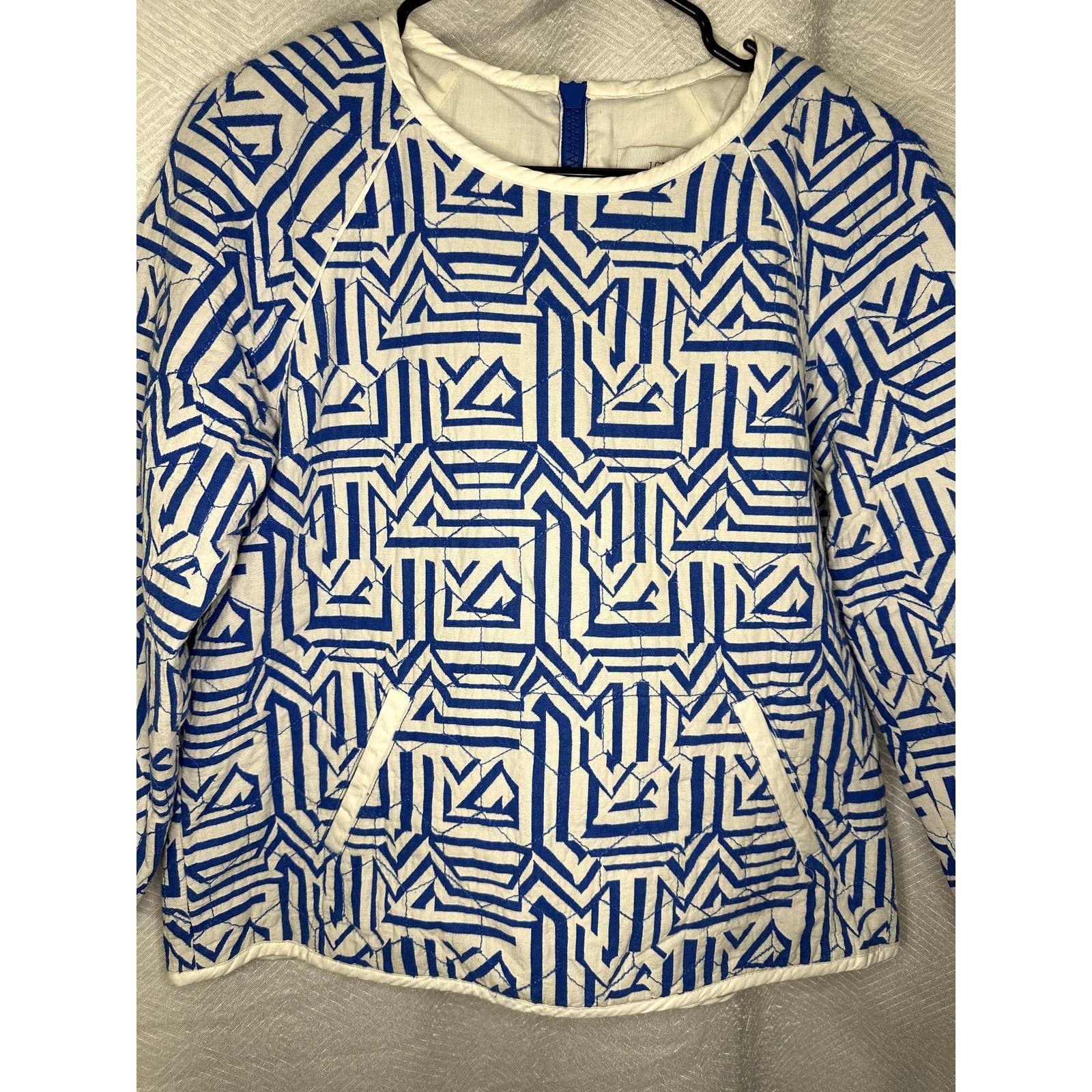 J.Crew J. Crew Quilted Tiki Geometric Swearshirt Blue/White 8 Size M / US 6-8 / IT 42-44 - 5 Thumbnail