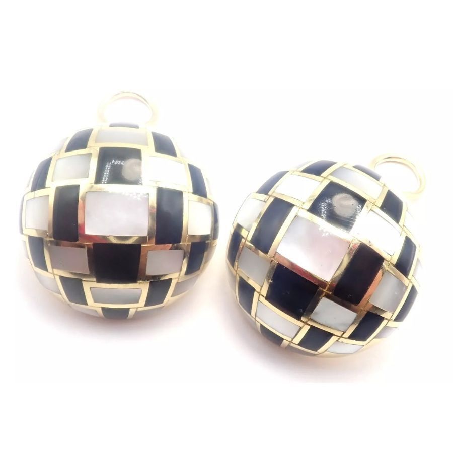 Tiffany & Co. 18k Gold Mother of Pearl Black Jade Checkerboard Earrings Size ONE SIZE - 8 Thumbnail