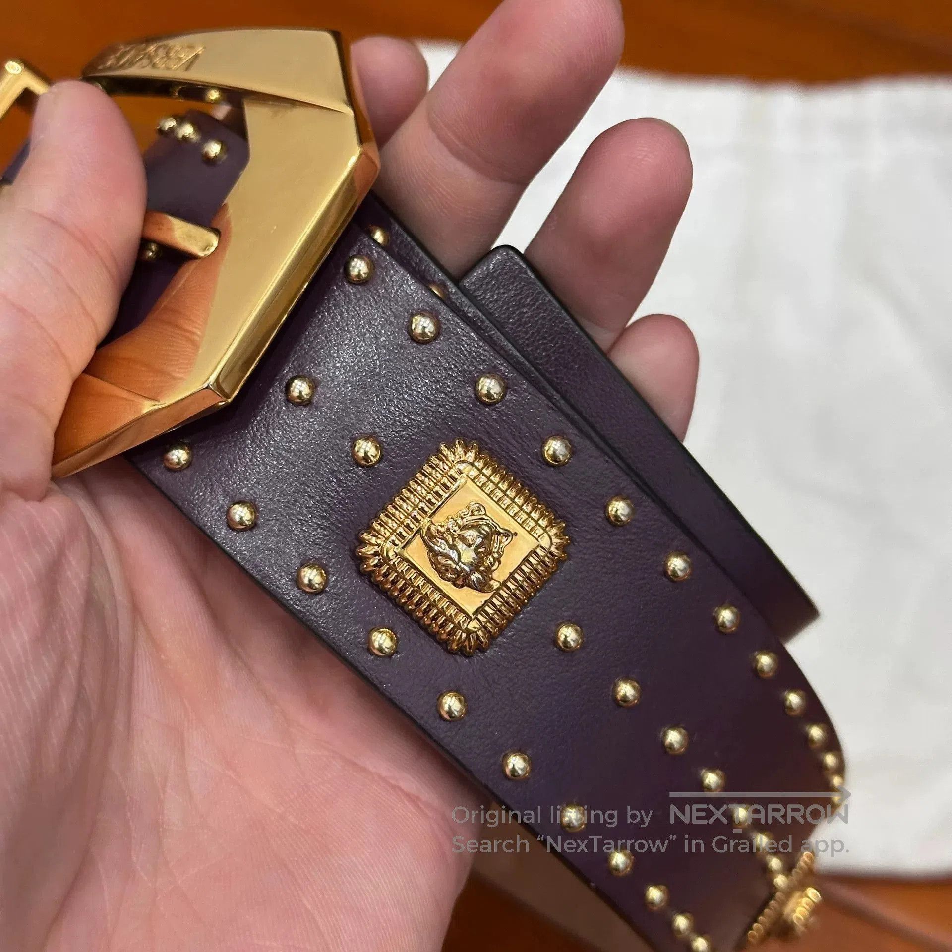 Versace Versace Medusa Studded Belt in Purple. Size ONE SIZE - 6 Thumbnail