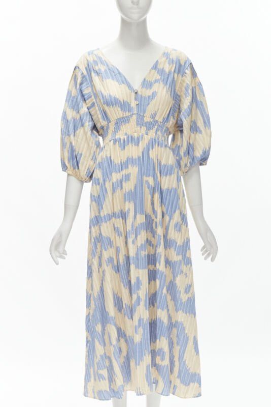 Diane von Furstenberg DIANE VON FURSTENBERG beige blue print lattice embroidery puff sleeve dress US8 Size M / US 6-8 / IT 42-44 - 1 Thumbnail