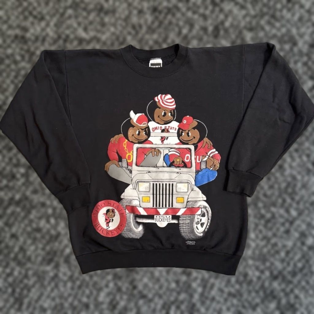 Tultex VINTAGE Ohio State Buckeyes Jeep Rap Tee Sweatshirt XL OSU College Sports Crew Neck Men Cotton Polyester Black Graphic Print 90s Size US XL / EU 56 / 4 - 1 Thumbnail