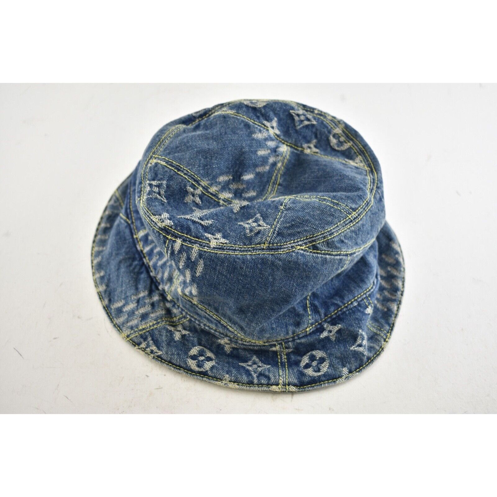 Louis Vuitton Louis Vuitton Nigo Wave Denim Logo Sun Bucket Hat M 58cm Size ONE SIZE - 2 Thumbnail