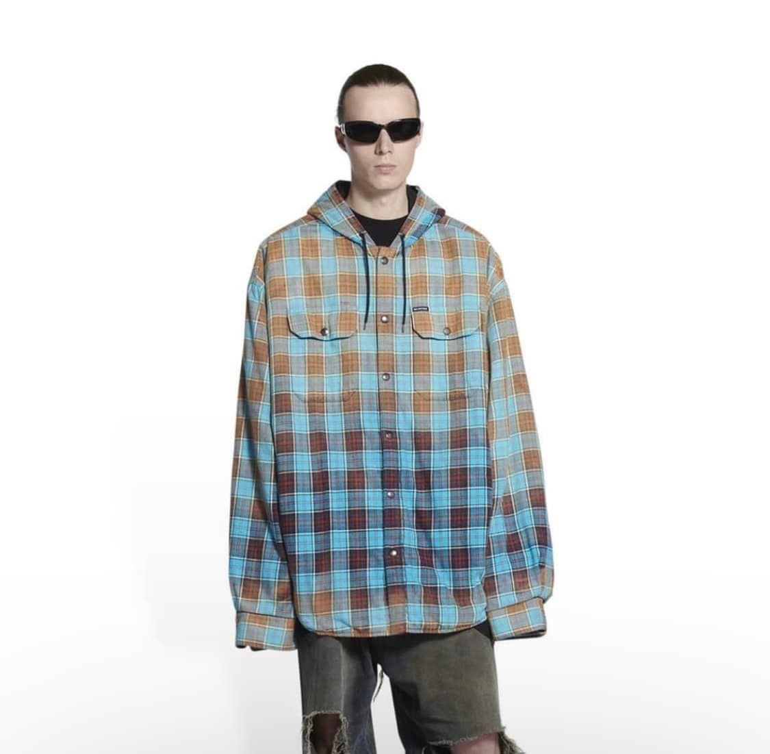 Balenciaga Balenciaga bleached check hooded shirt Size US XS / EU 42 / 0 - 6 Thumbnail