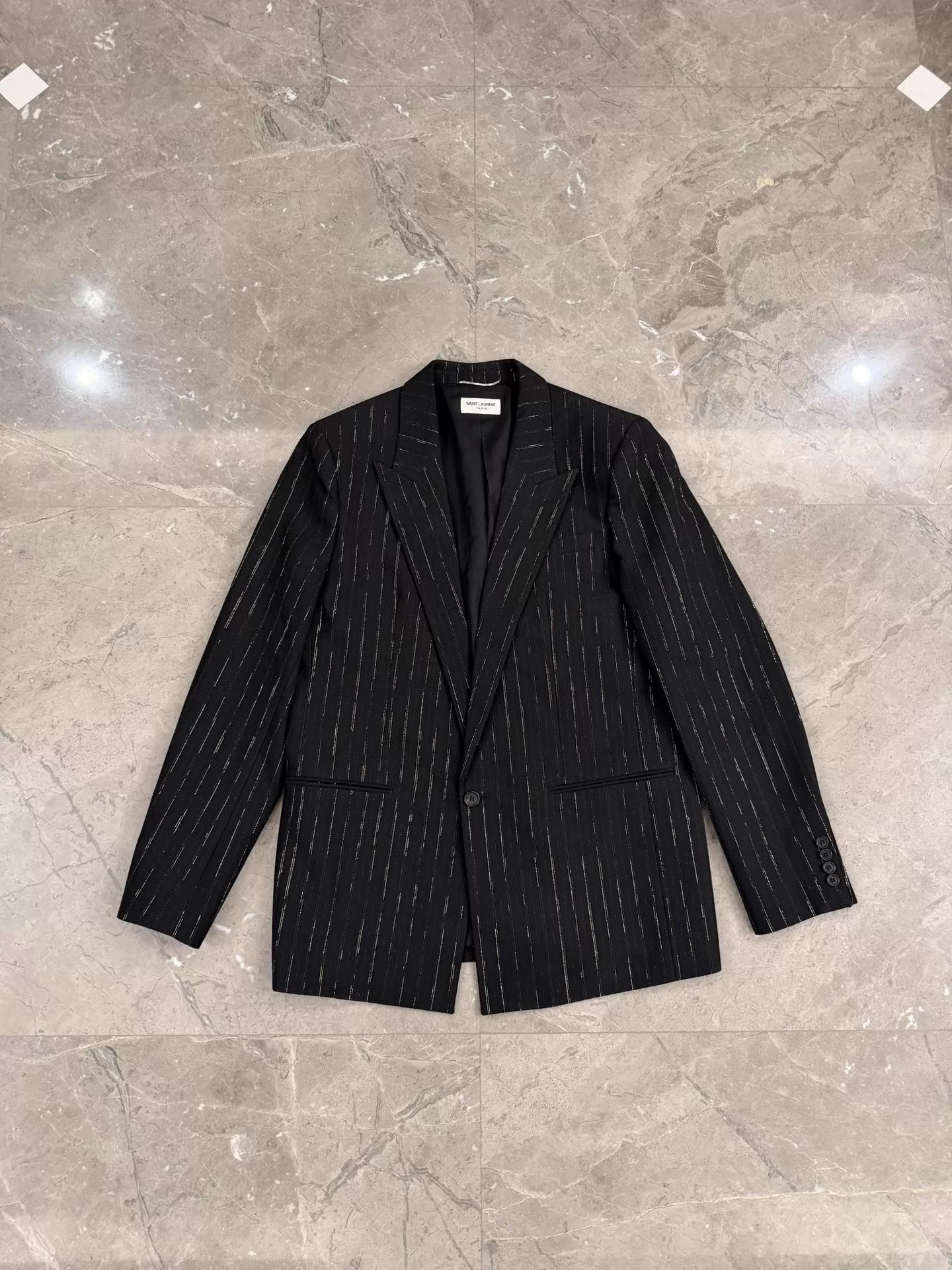 Saint Laurent Paris Black Pinstriped Single-Breasted Blazer Size US L / EU 52-54 / 3 - 1 Thumbnail
