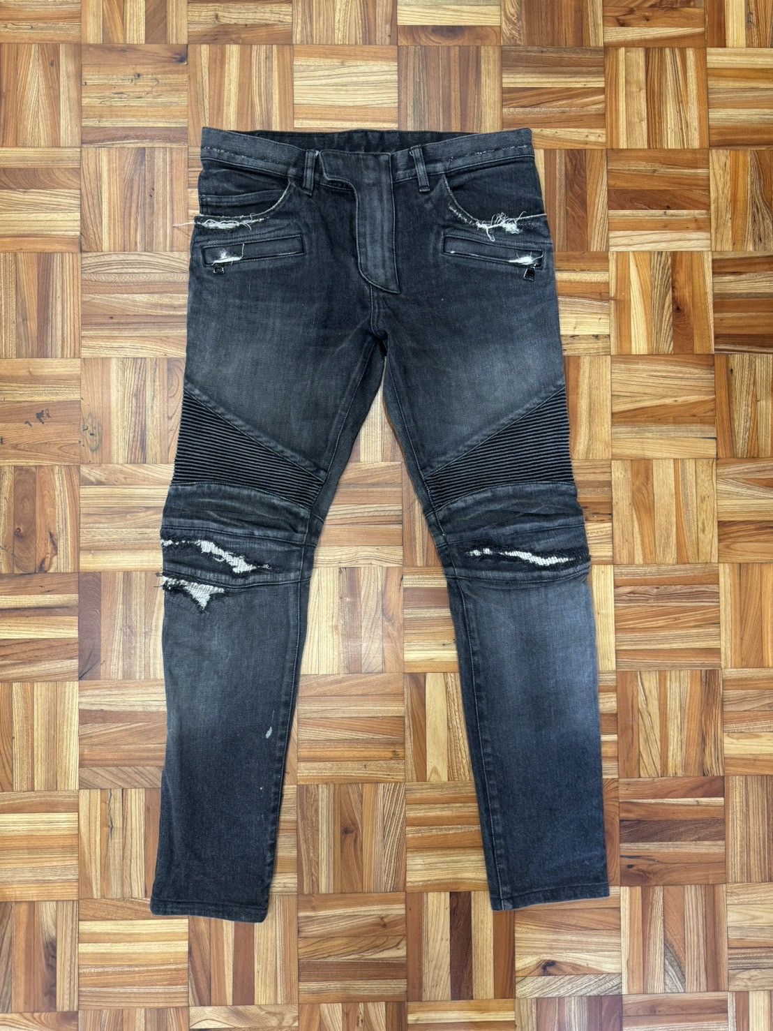 Balmain ripped fashion biker jeans