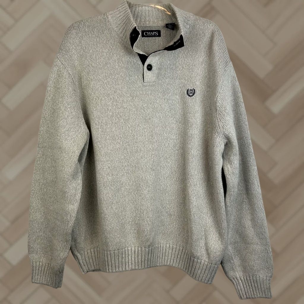 Chaps Chaps Sweater Mens XXL Quarter Button Mock Neck Elbow Patch Beige Cotton Read Size US XXL / EU 58 / 5 - 1 Thumbnail