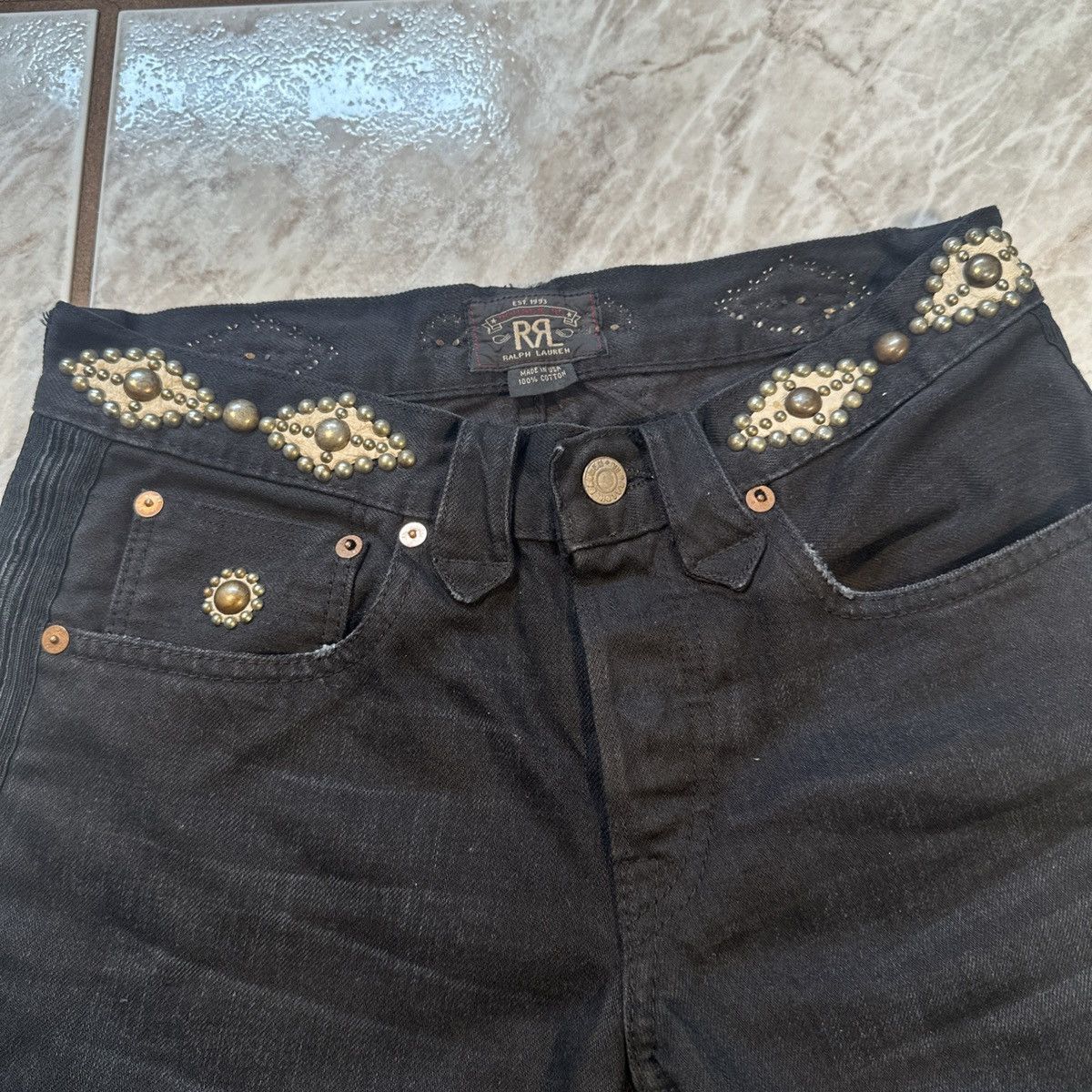 RRL Ralph Lauren Vintage RRL Double RL Studded Denim Jeans Black 28x30 Size US 28 / EU 44 - 1 Thumbnail