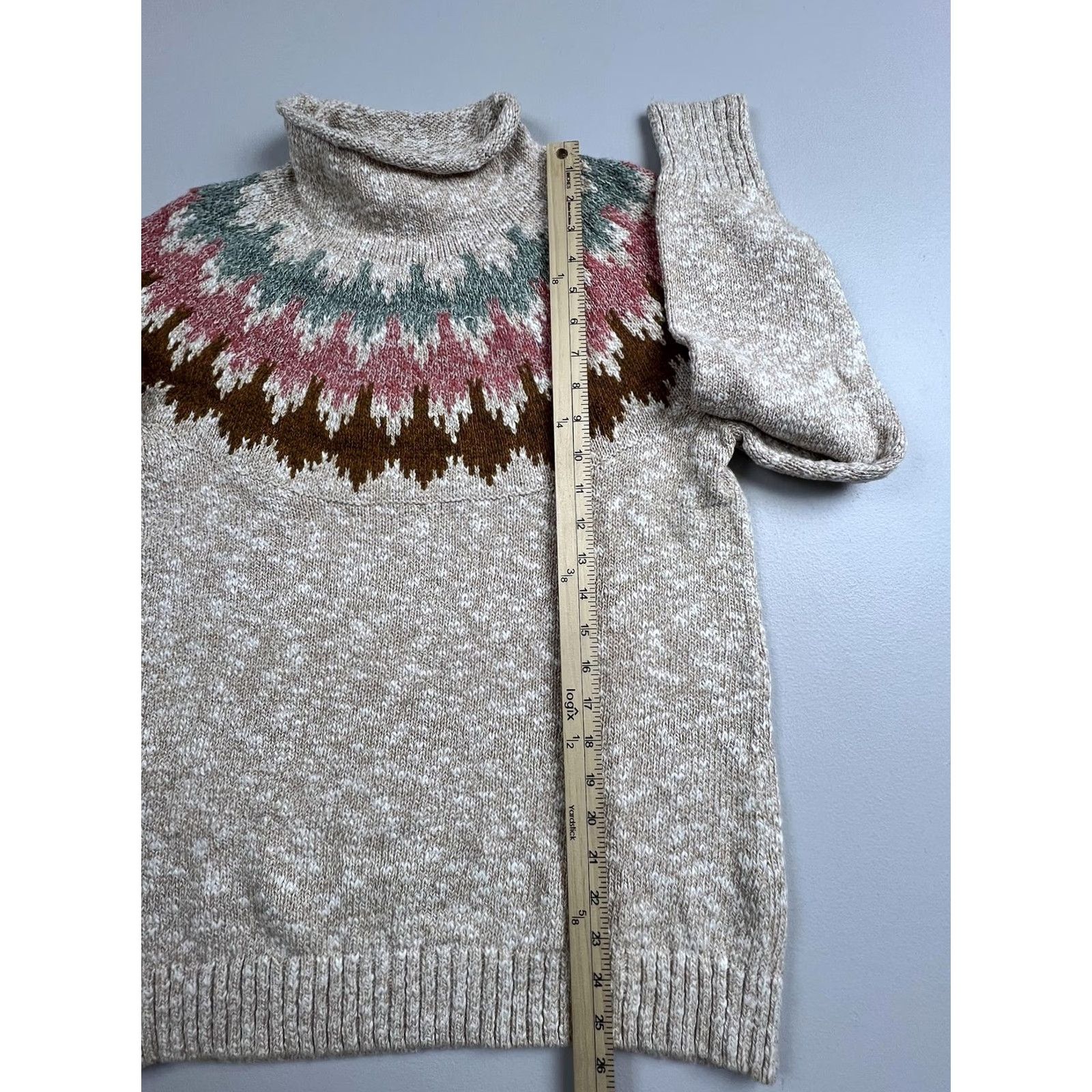 Vintage L.L. Bean Sweater Womens Medium Beige Turtleneck Fair Isle Knit Pullover Winter Size M / US 6-8 / IT 42-44 - 5 Thumbnail