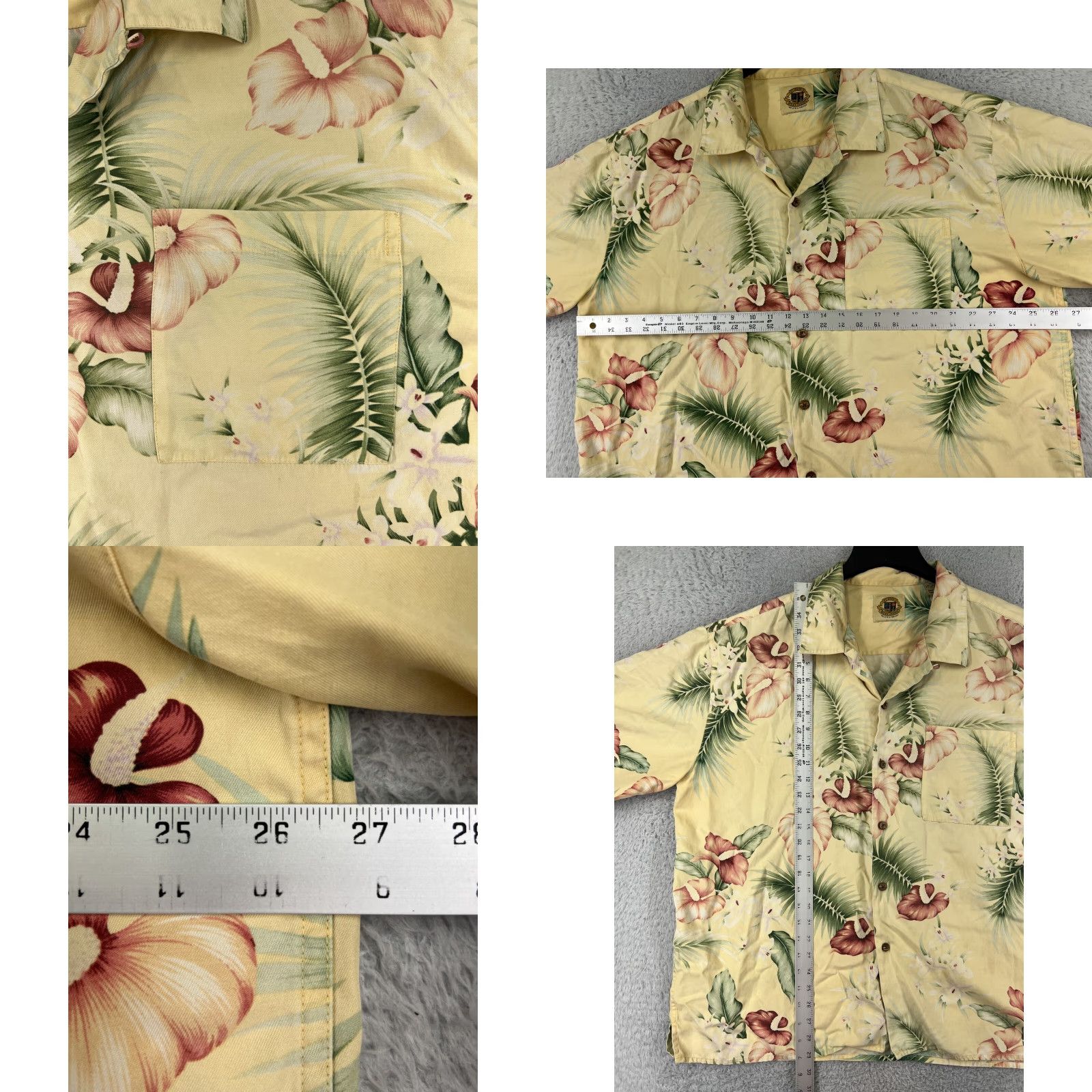Vintage Pussers Mens Button-Up Shirt XL Yellow Floral Hibiscus Silk Blend Hawaiian Aloha Beach Vacation Resort Casual Size US XL / EU 56 / 4 - 8 Thumbnail