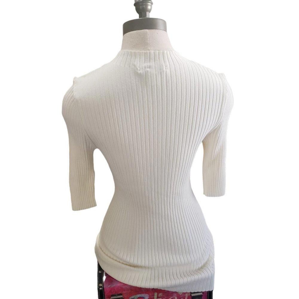 Designer CT771 Nordstrom Signature Crew Neck Ribbed Cream Sweater Size M / US 6-8 / IT 42-44 - 4 Thumbnail