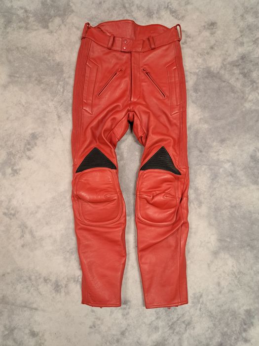 Archival Clothing Rare y2k Red Leather Moto Pants Archive Avant Garde ...