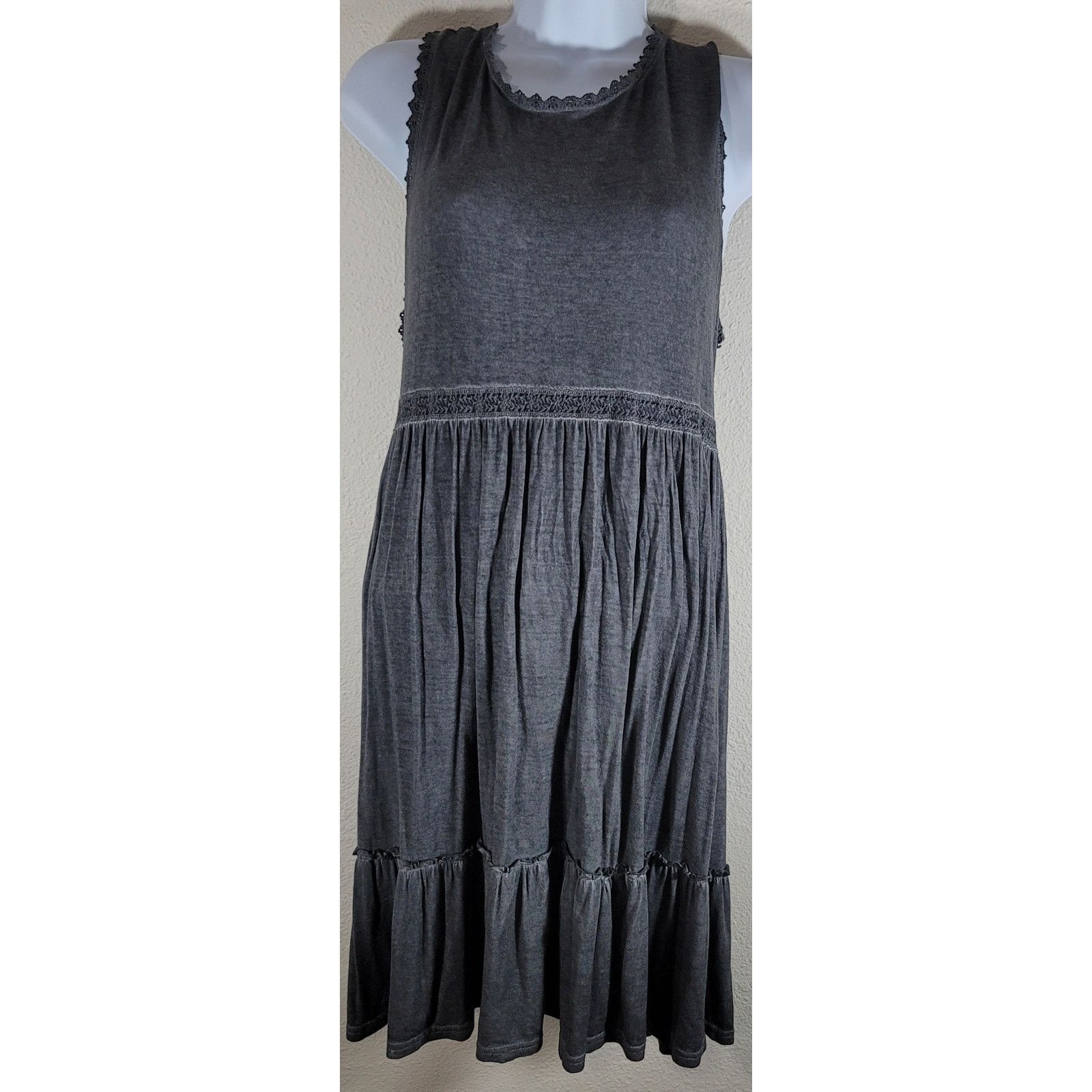 Other Uptown Ellie Gray Marled Peplum Dress M Crochet Back Lace Up Size M / US 6-8 / IT 42-44 - 1 Thumbnail