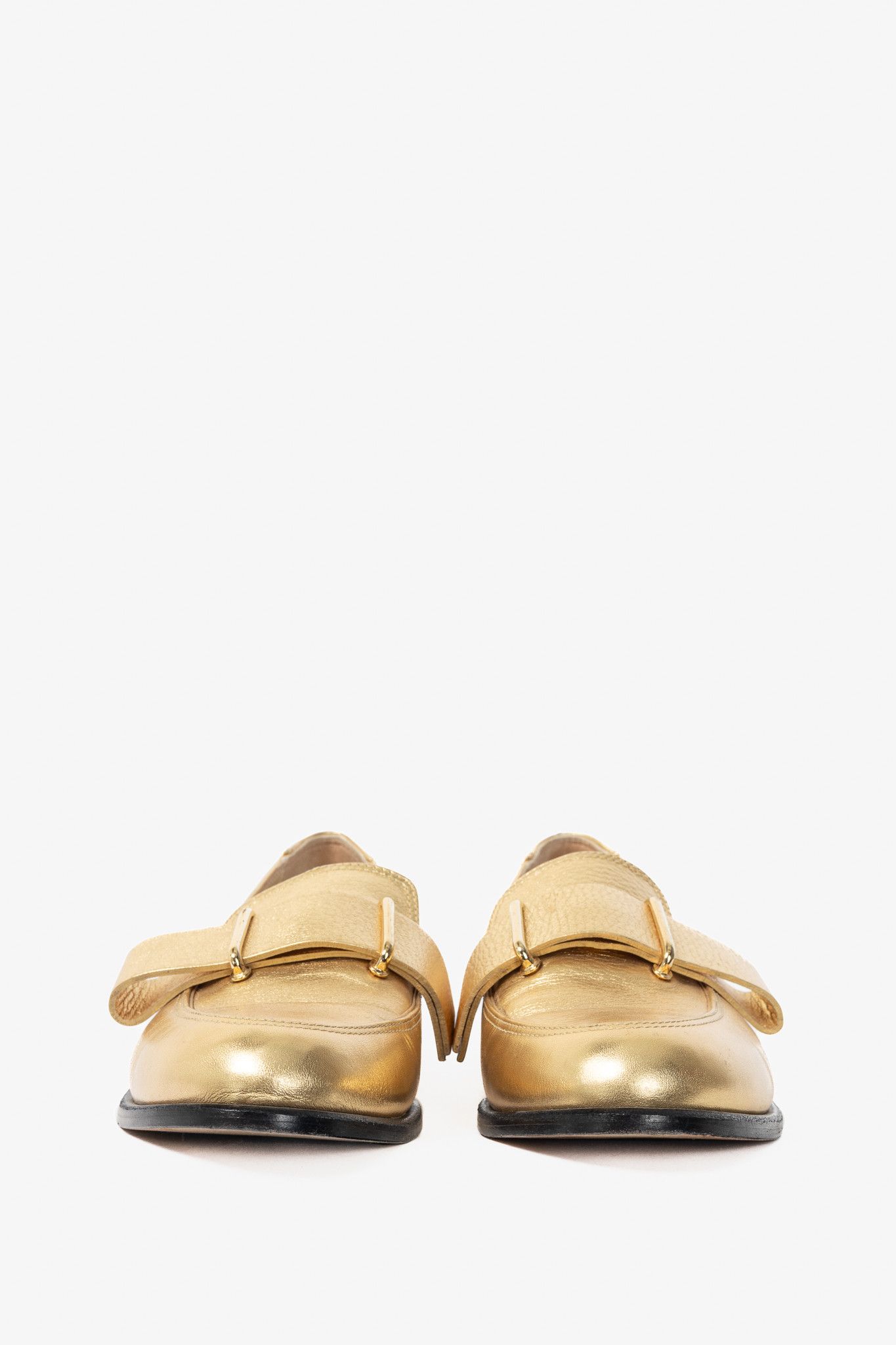 Tibi Tibi Morris Metallic Gold Leather Strap Loafers Size US 8 / IT 38 - 3 Thumbnail