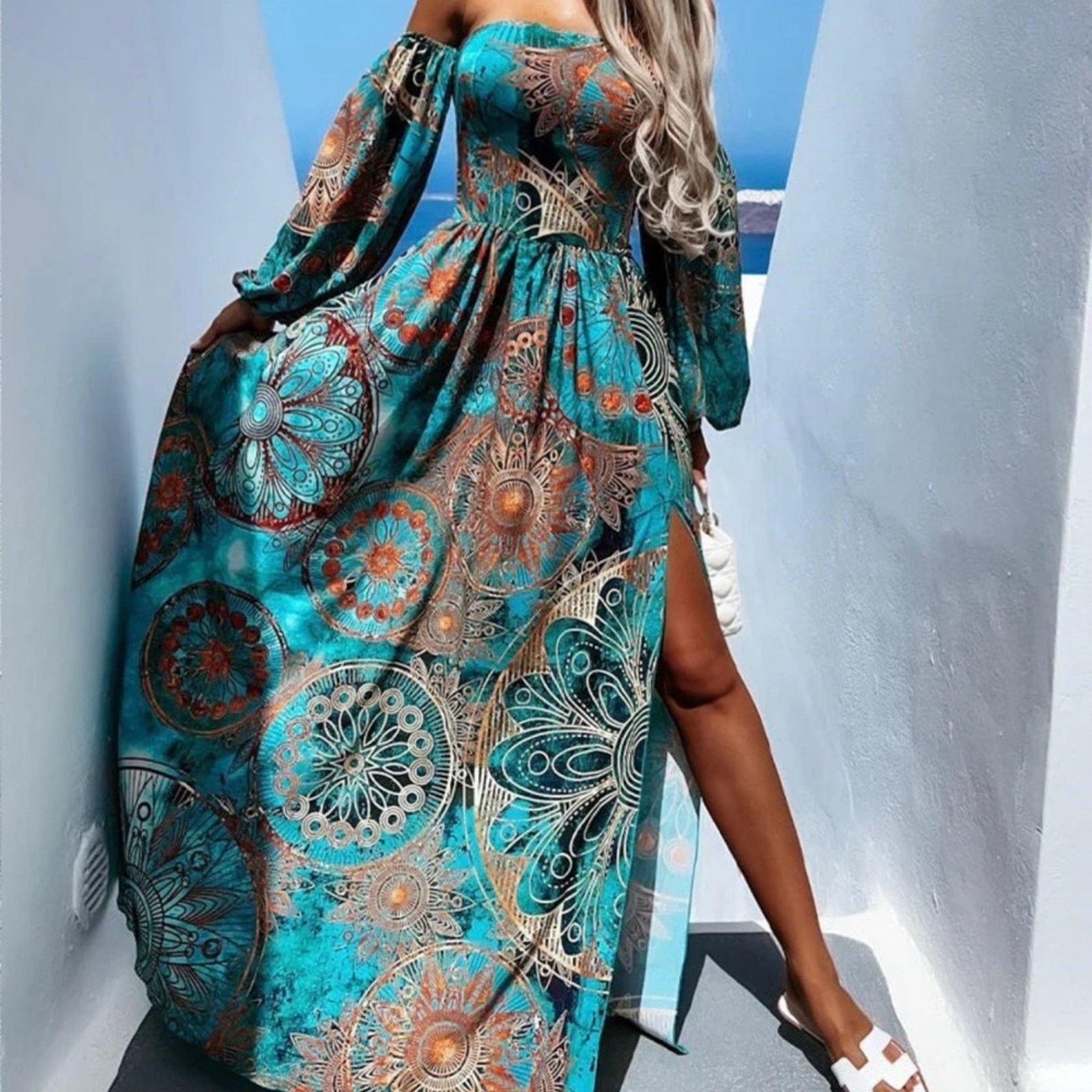Other New Y2K Maxi Elegant Teal and Orange Women's Dress size S Size S / US 4 / IT 40 - 2 Thumbnail