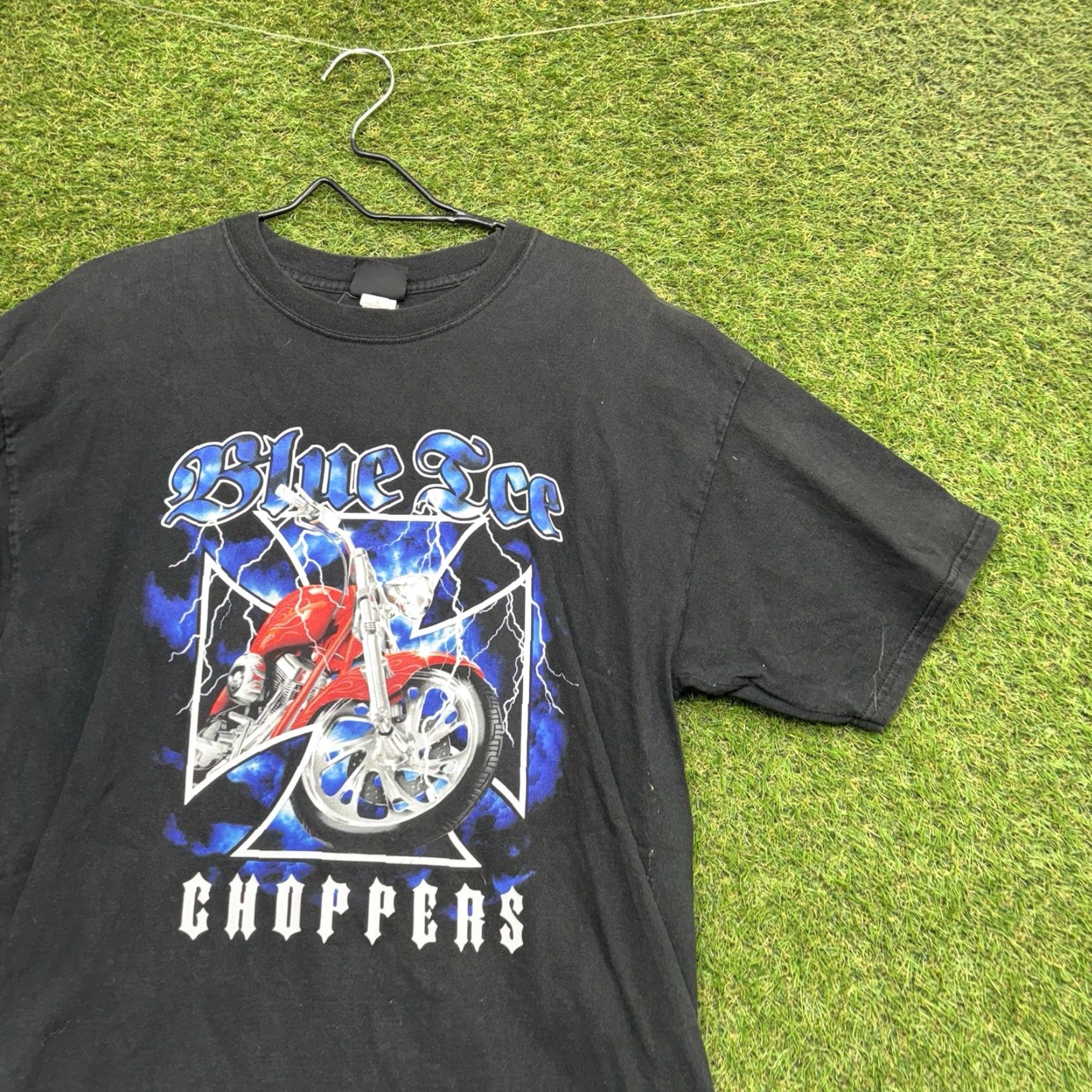 Vintage Black Graphic Print Biker Shirt Men's Large Crew Neck Short Sleeve y2k Size US L / EU 52-54 / 3 - 3 Thumbnail