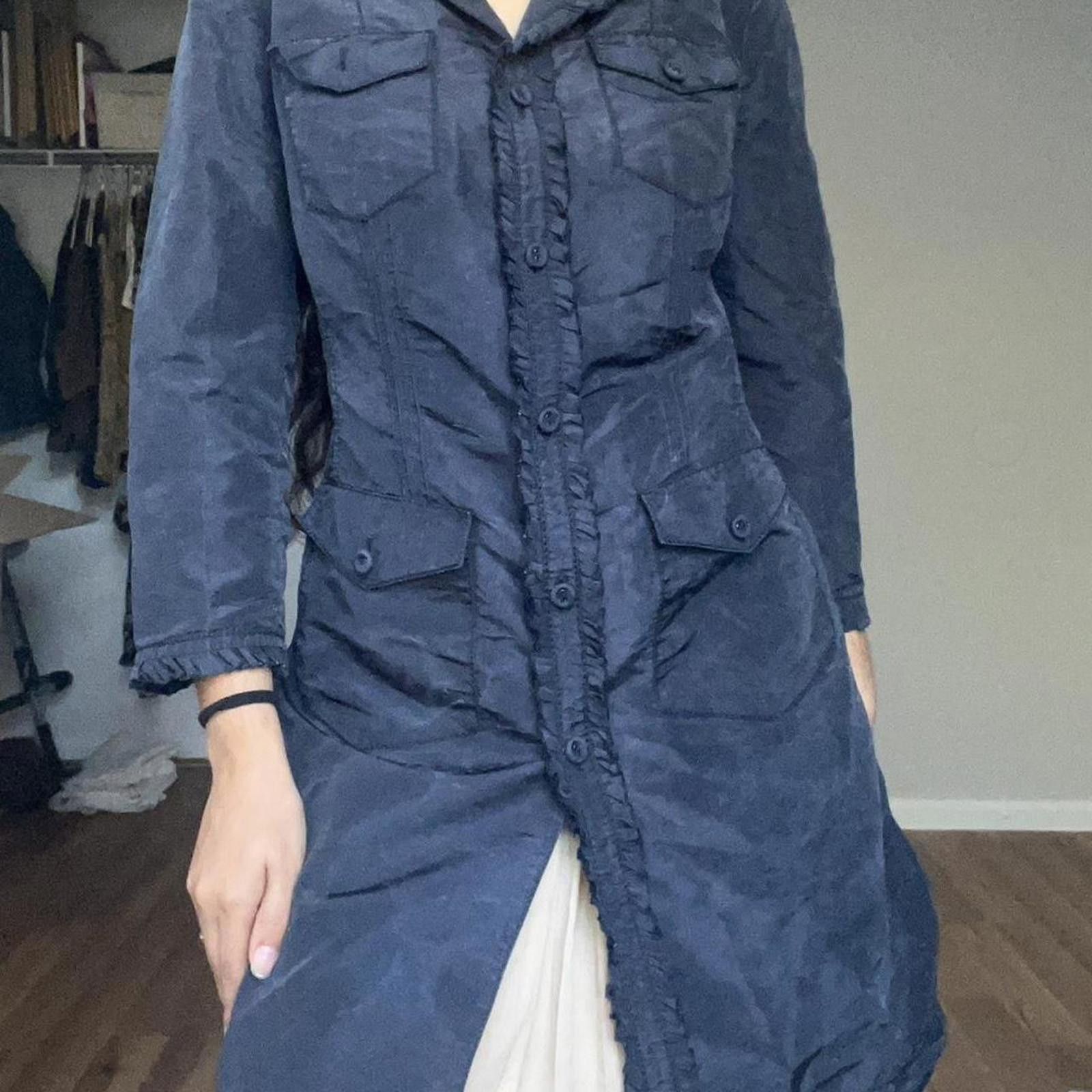 Prada Navy blue silk trench coat with ruffles and pockets #boho Size S / US 4 / IT 40 - 4 Thumbnail