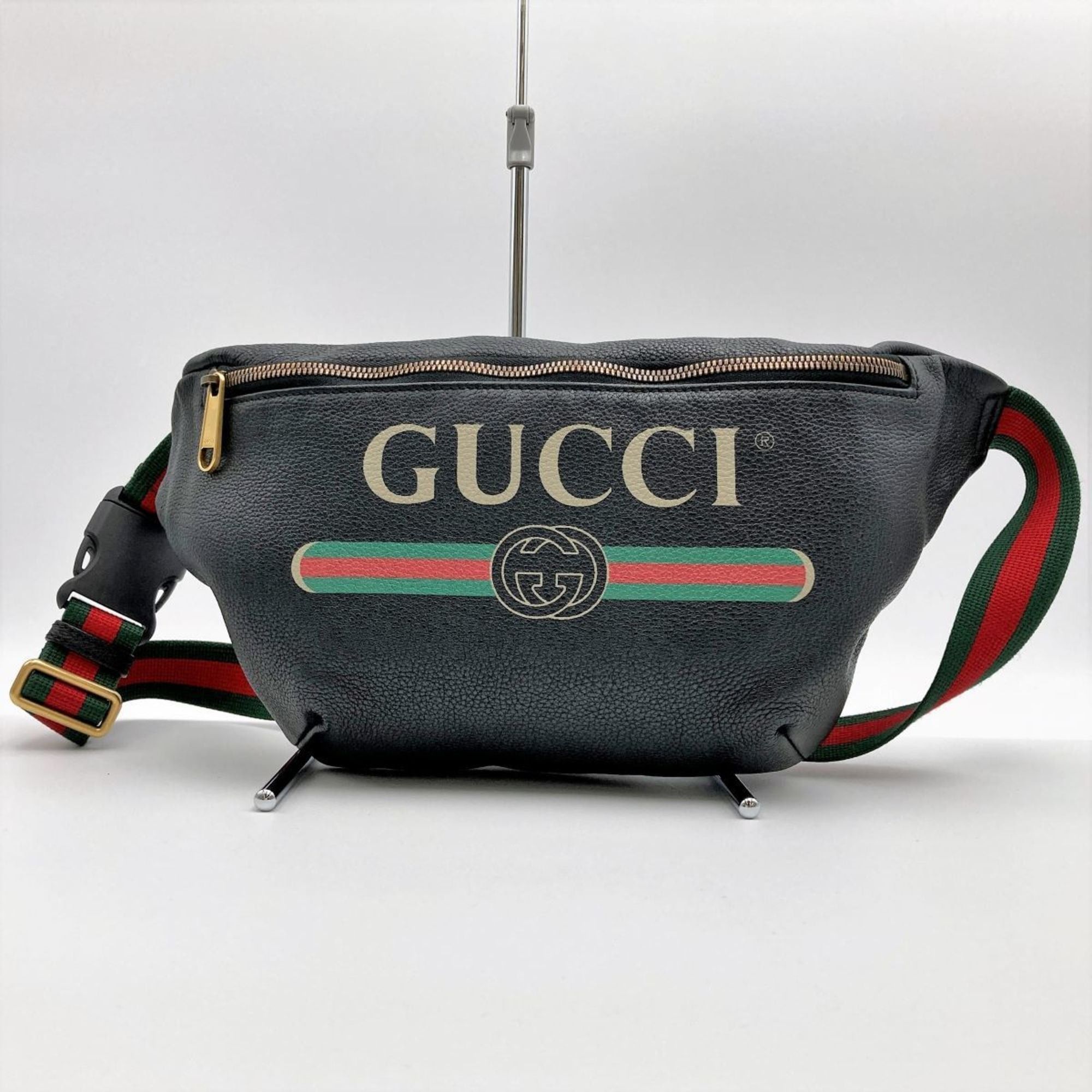 image of Gucci 530412 Sherry Line Body Bag Waist Pouch Leather Black, Women's