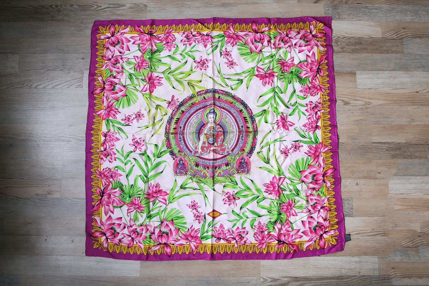 Versace Vintage Versace Italy Buddha Floral Print Silk Luxury Scarf Size ONE SIZE - 1 Thumbnail