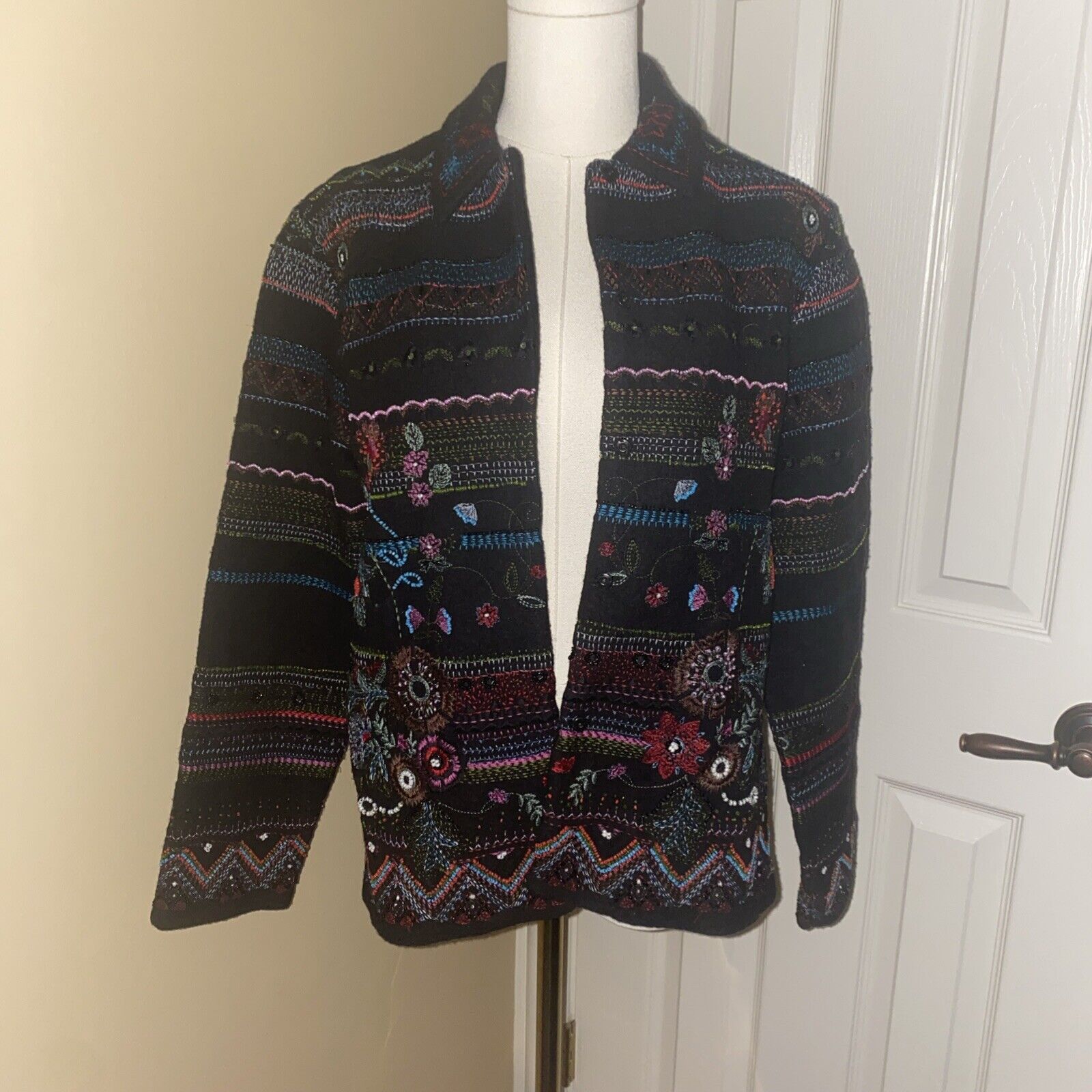 Chicos CHICO'S Beaded Embroidered Wool Blend Jacket Sz 0 Size XS / US 0-2 / IT 36-38 - 7 Thumbnail