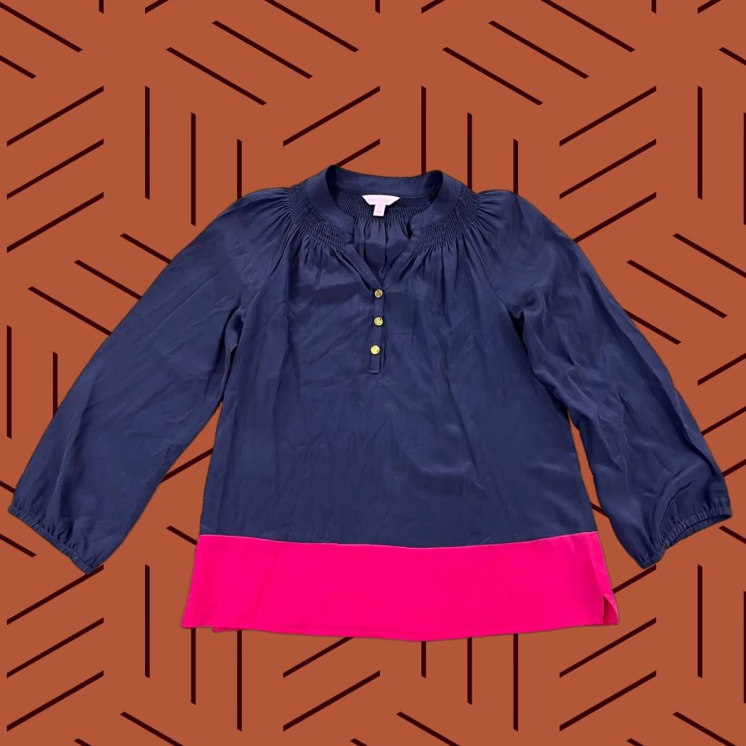 Lilly Pulitzer Lilly Pulitzer Women's Blouse XS Silk Colorblock Elsa Blue Pink Casual Office Wear Size XS / US 0-2 / IT 36-38 - 1 Thumbnail