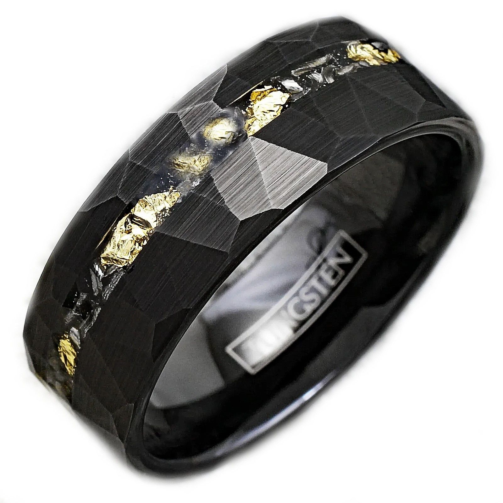 Other Tungsten Band Gold Foil & Meteorite Faceted Wedding Ring Size ONE SIZE - 3 Thumbnail