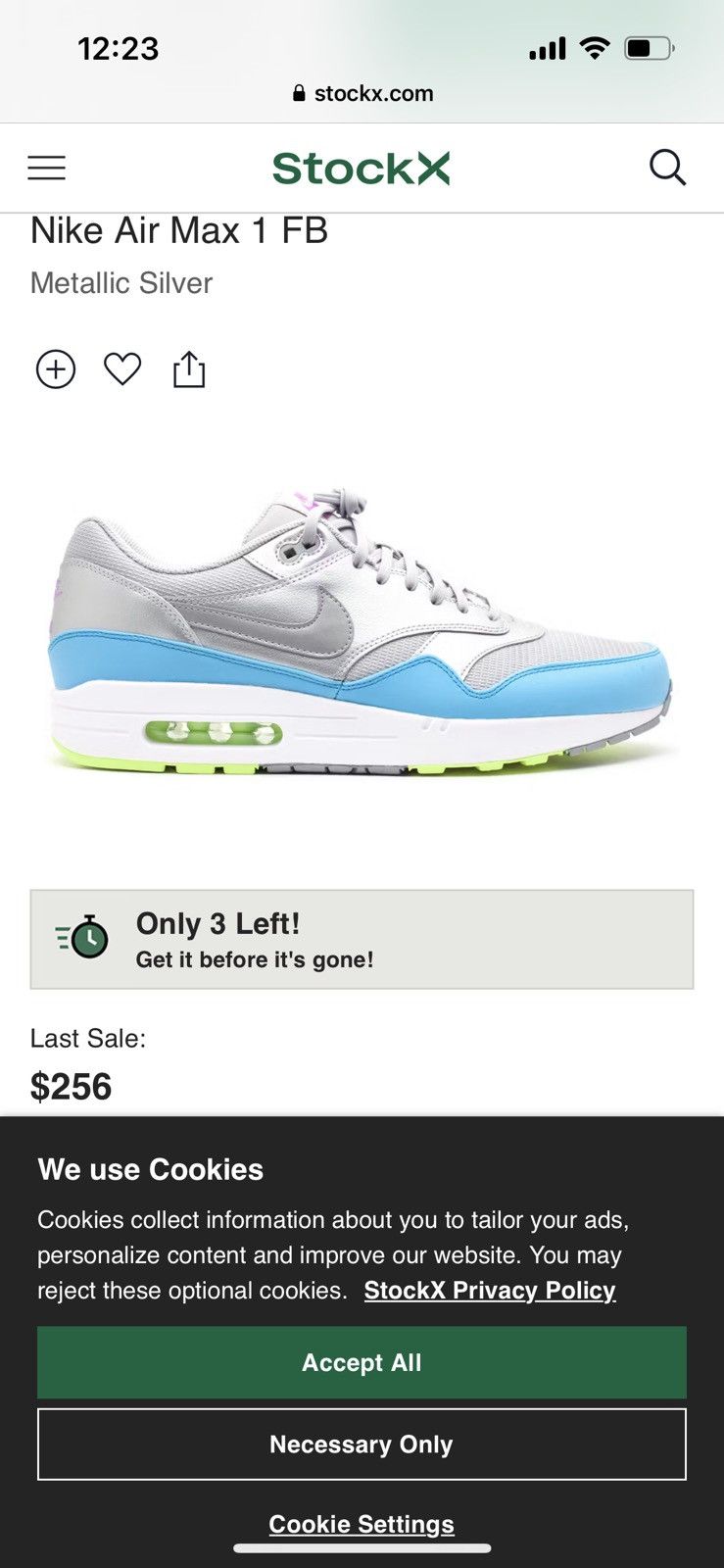 Nike Nike Air Max 1 FB 'Silver Current Blue' Size US 12 / EU 45 - 9 Thumbnail