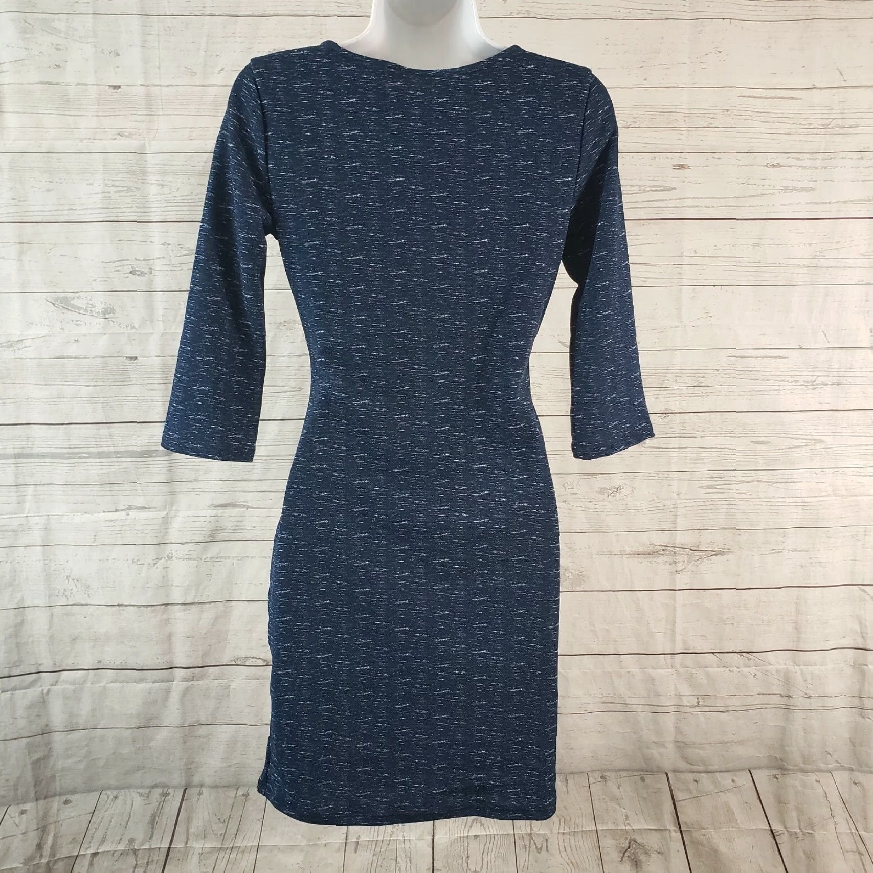 Vintage Fervour Dress Short Blue Faux Wrap 3/4 Sleeve V-Neck Womens Small, Pullover, Polyester Blend, Dress Length Short, Size S, Blue, Womens Size S / US 4 / IT 40 - 4 Thumbnail