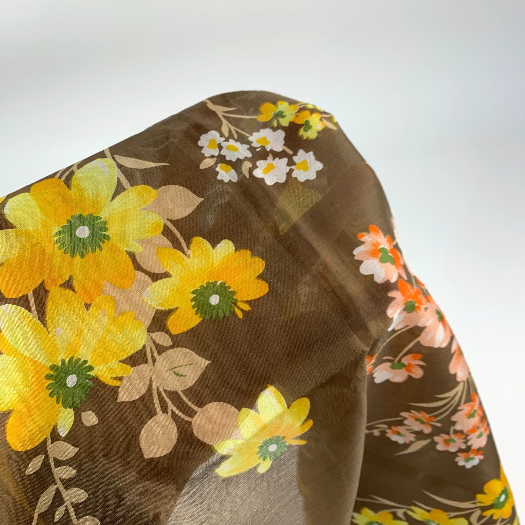 Vintage VINTAGE 1970s Floral Scarf Square 25" x 25" Brown Orange Yellow Women Tie Dye Nil Unbranded Size ONE SIZE - 5 Thumbnail
