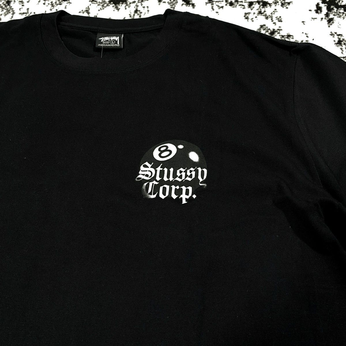 Stussy × Vintage STUSSY 8 BALL CORP TEE IN BLACK Size US L / EU 52-54 / 3 - 4 Thumbnail