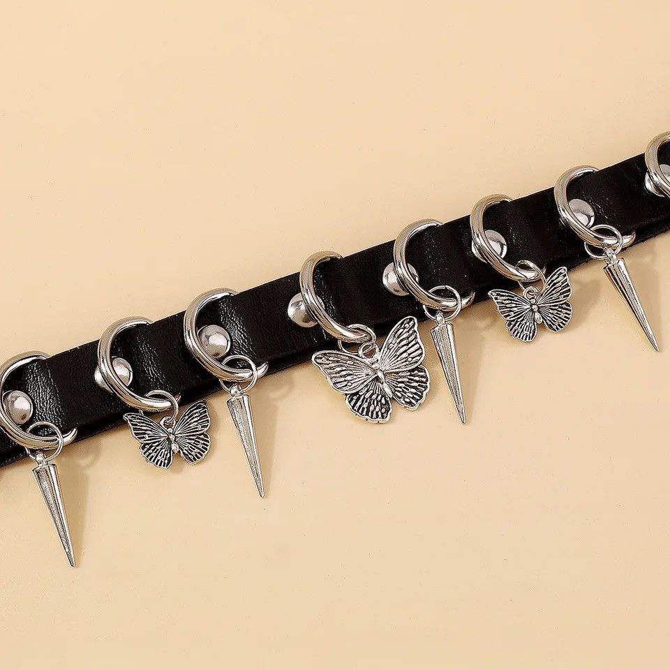 Jewelry Spike Black Leather Butterfly Choker Necklace Jewelry Size ONE SIZE - 5 Thumbnail