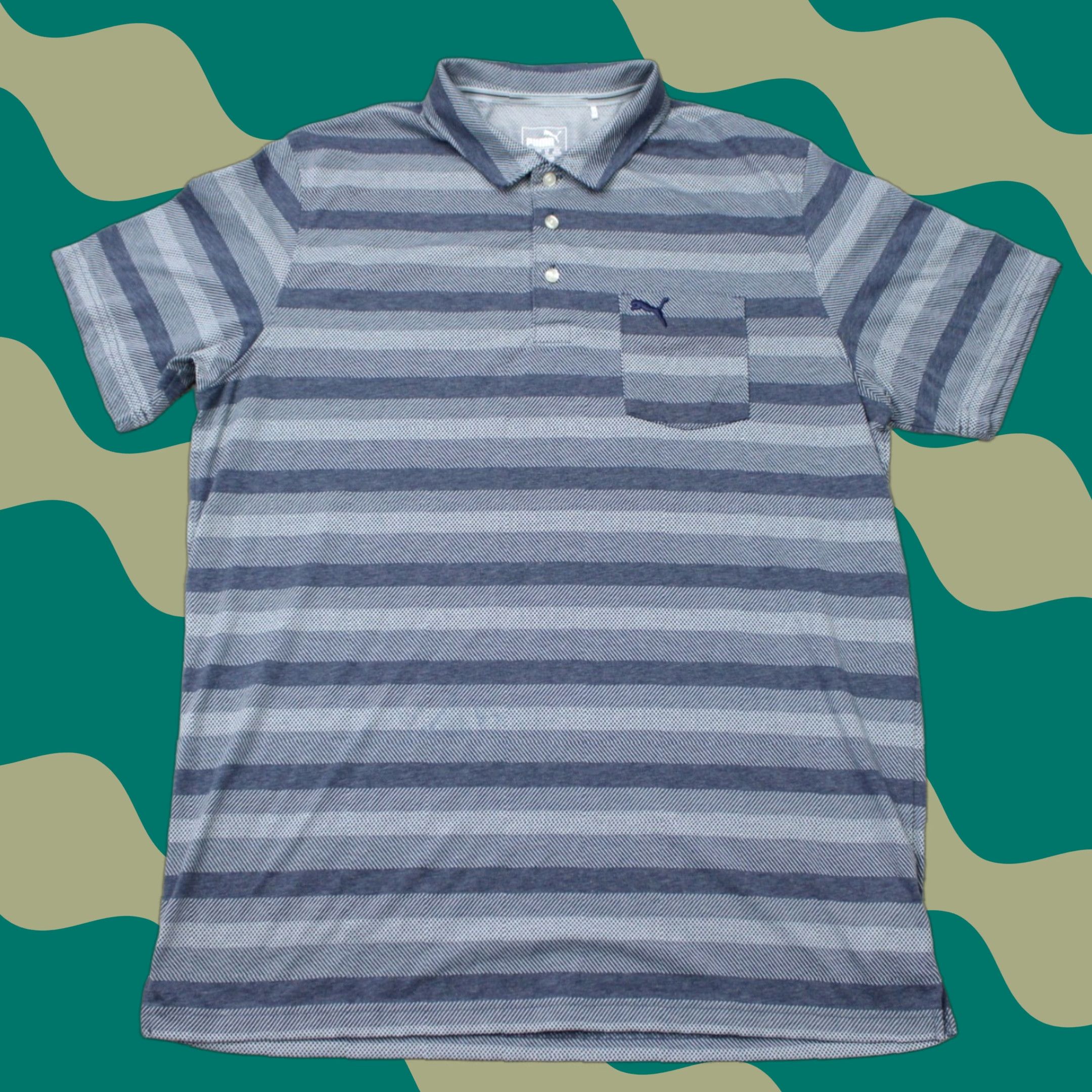 Puma PUMA Polo Shirt Mens Large Blue Striped Short Sleeve Polo Shirt Size US L / EU 52-54 / 3 - 1 Thumbnail