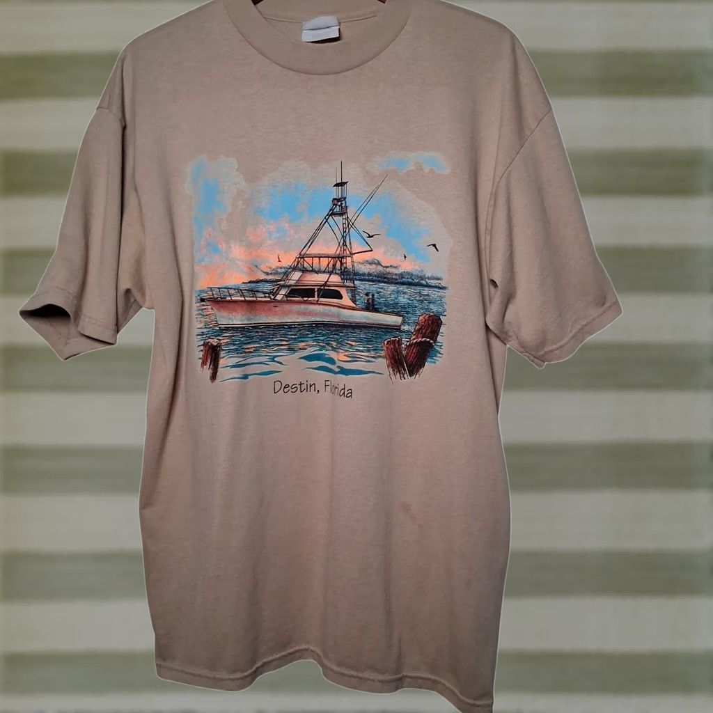Vintage VINTAGE Lexington Destin Florida Shirt XL Beige Nautical Ocean Sunset Crewneck Short Sleeve T-Shirt Mens Size US XL / EU 56 / 4 - 1 Thumbnail