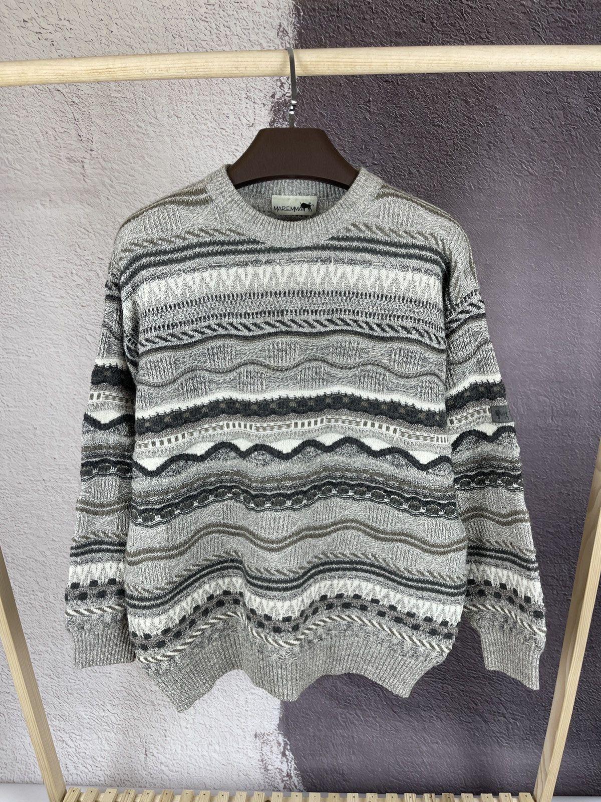 Designer × Vintage Meremma Coogi style vintage grey cable knitted sweater Size US L / EU 52-54 / 3 - 1 Thumbnail