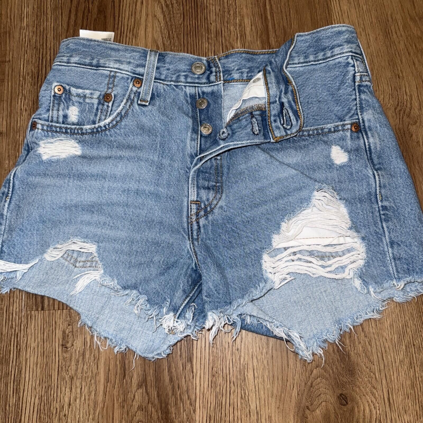 Levi's Levis 501 Cut Off Shorts Denim Frayed Button Fly Distressed Size 25" / US 0 / IT 36 - 2 Thumbnail