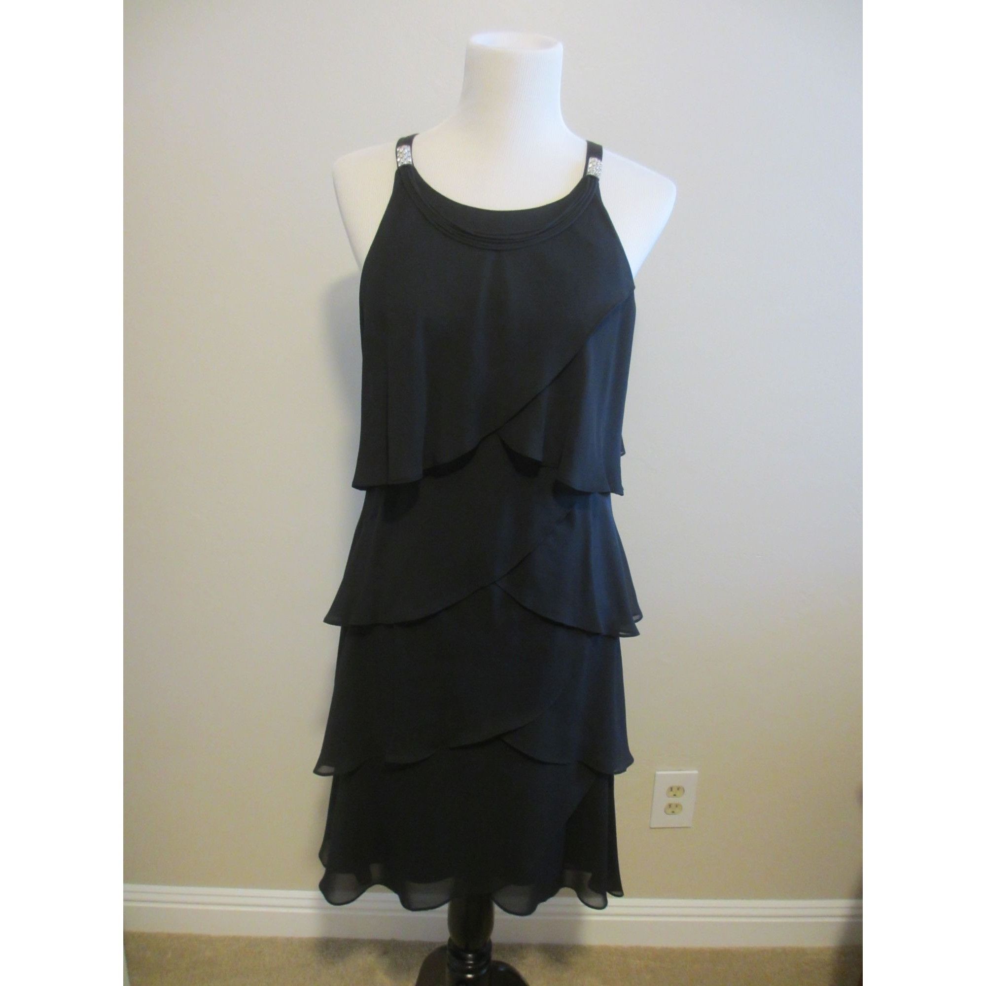 Other S.L. Fashions Black Sleeveless Tiered Chiffon Dress W/ Rhine Size XL / US 12-14 / IT 48-50 - 1 Thumbnail
