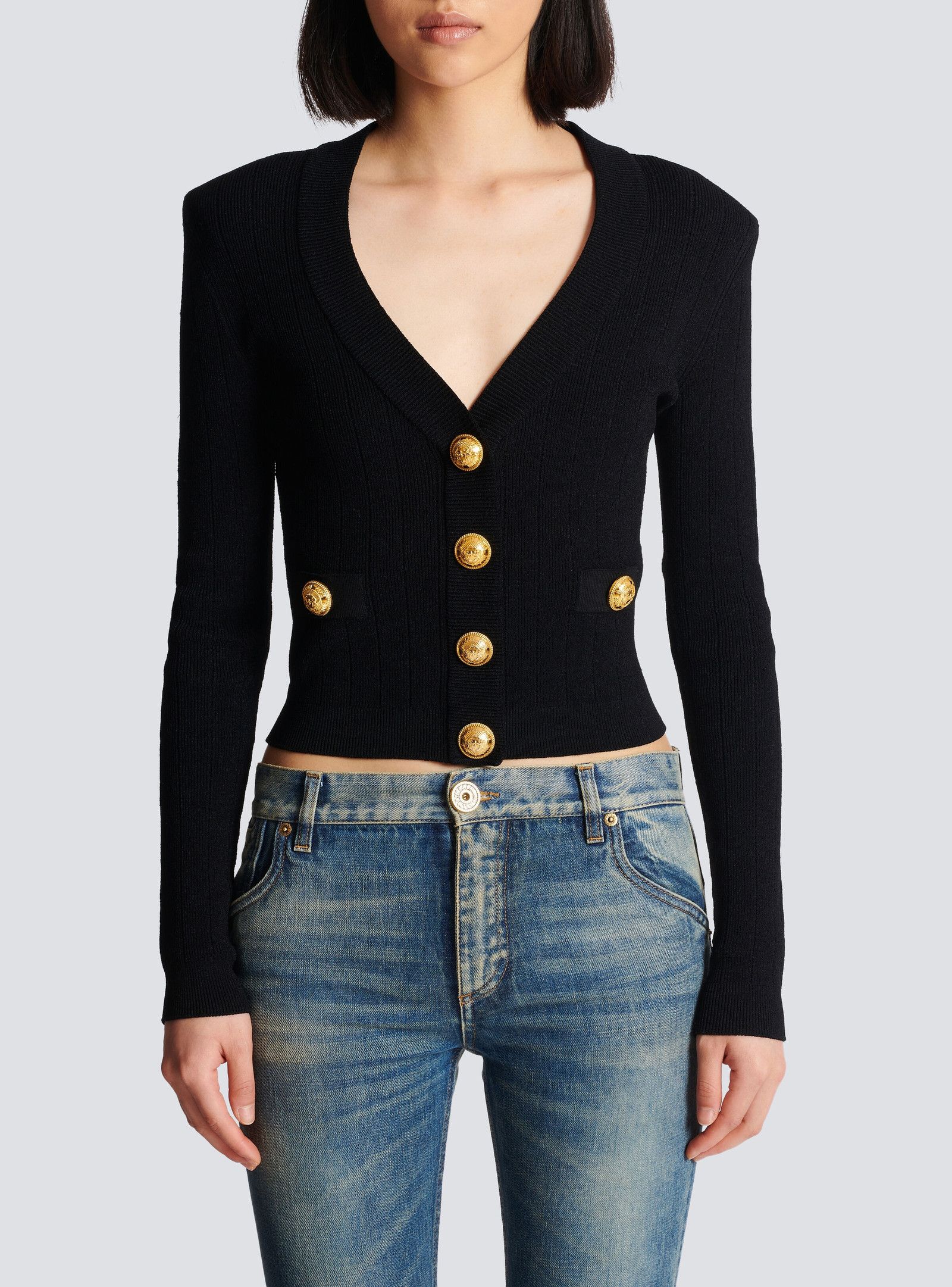 Balmain o1loc1c0526 Cropped cardigan in Black Size S / US 4 / IT 40 - 5 Thumbnail