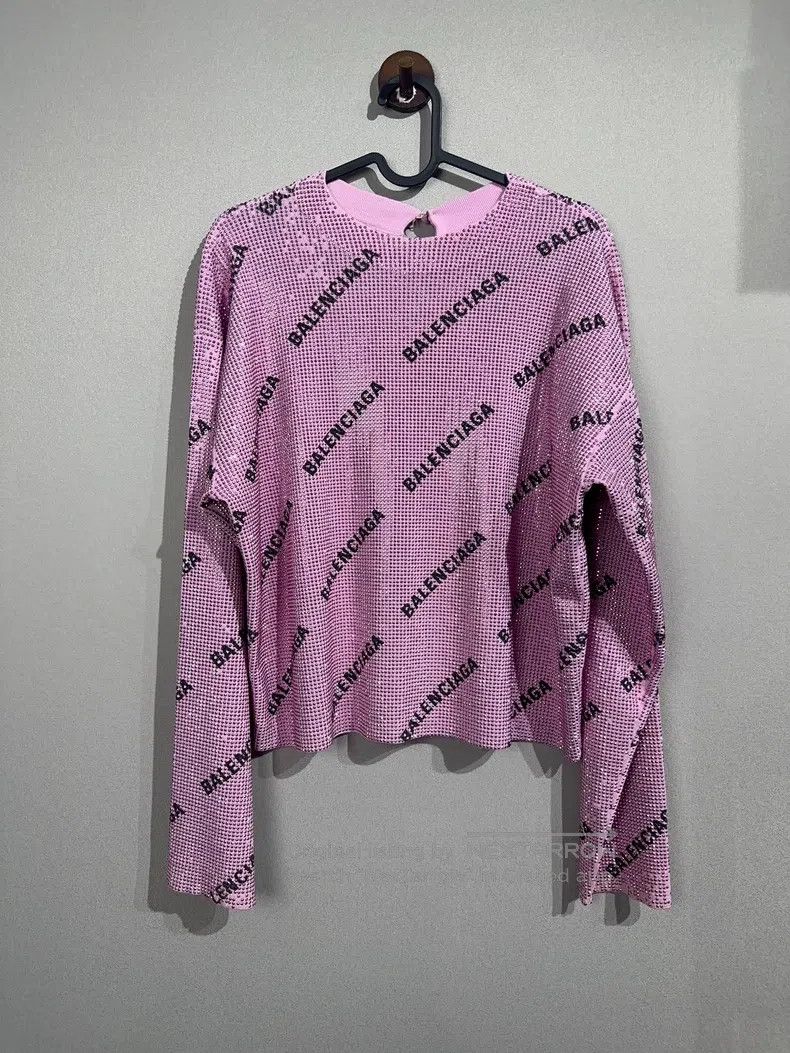 Balenciaga Balenciaga Rhinestone Logo Pink Knit Long Sleeve Size S / US 4 / IT 40 - 1 Thumbnail