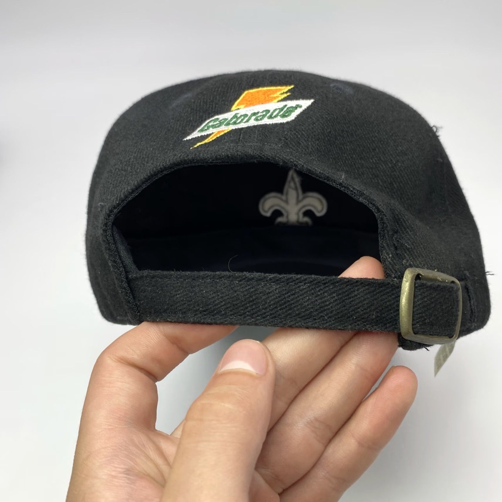 Logo Athletic VINTAGE 90s Logo Athletic NFL New Orleans Saints Adjustable Baseball Cap Black Twill Retro Mens Size ONE SIZE - 4 Thumbnail