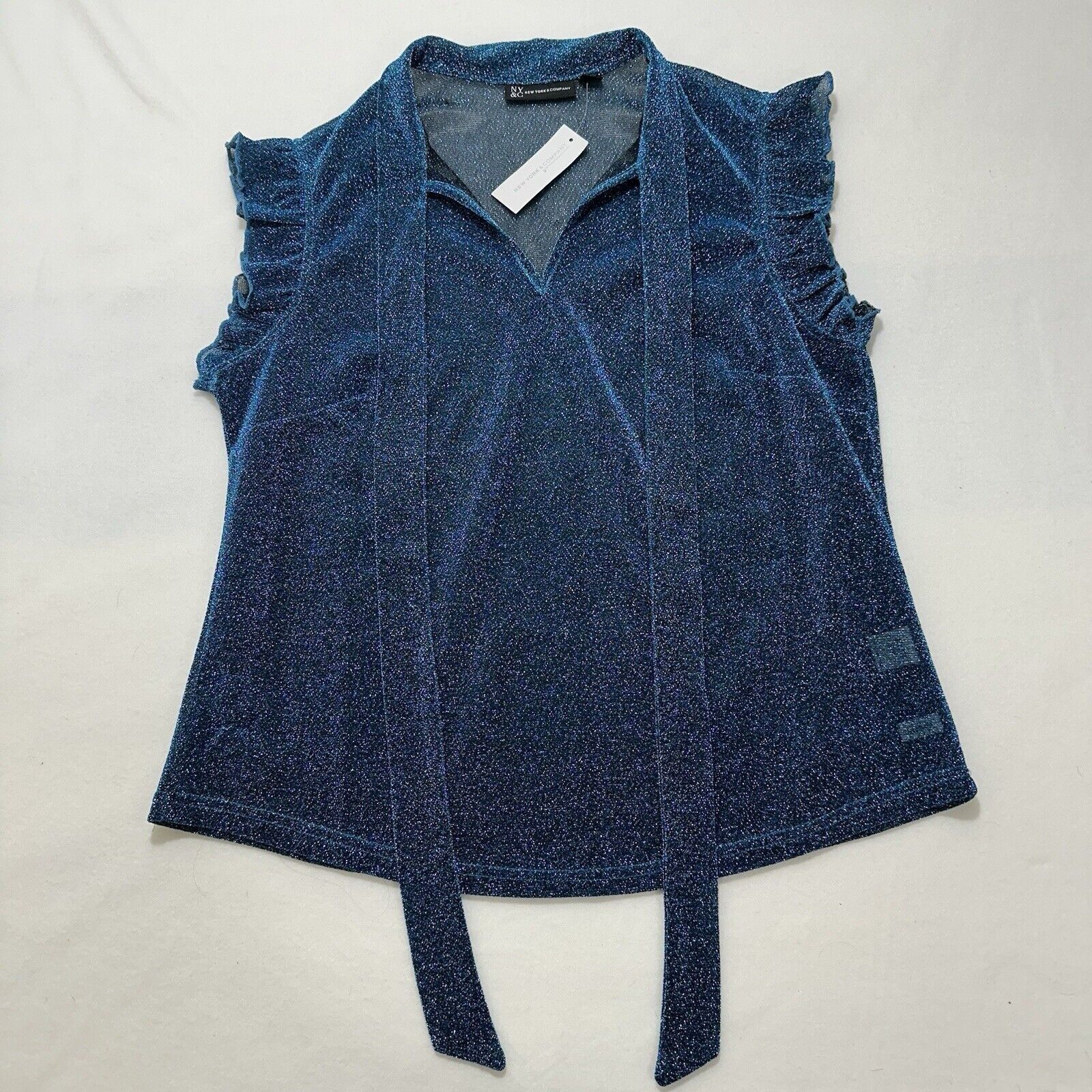 Other New York & Company Large Sparkle Glitter Flashy Blue Blouse Size L / US 10 / IT 46 - 1 Thumbnail