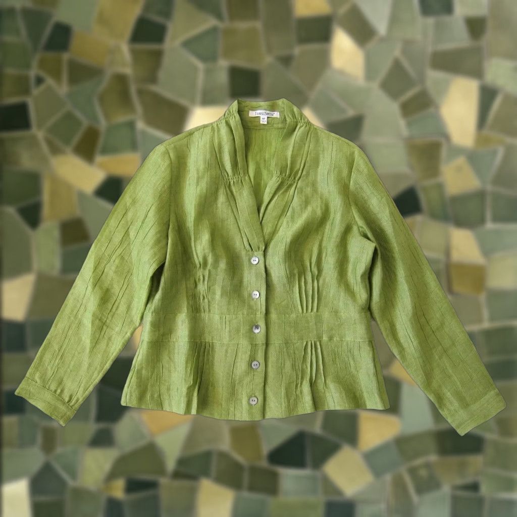 Vintage TravelSmith Blouse PM Petite Long Sleeve Collared Button Down Green Linen Rayon Shirt Womens Size M / US 6-8 / IT 42-44 - 1 Thumbnail