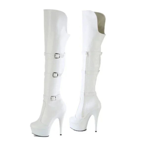 Other Delight 3018 White Vegan Leather OTK Over the Knee Platform Size US 7 / IT 37 - 3 Thumbnail