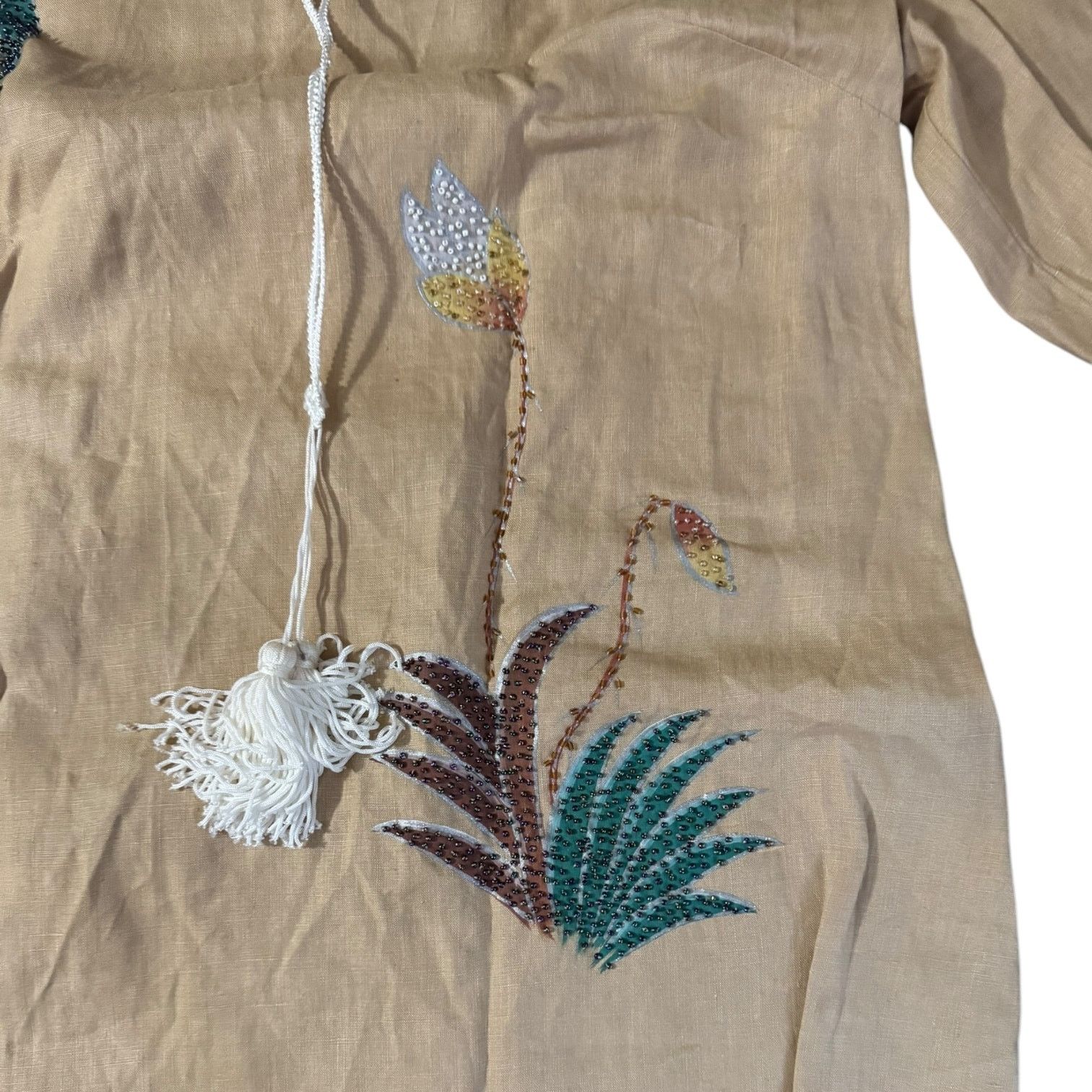 Other Christine Phillipe Womens Tan Shirt Floral Beading – Size 10 Size L / US 10 / IT 46 - 4 Thumbnail