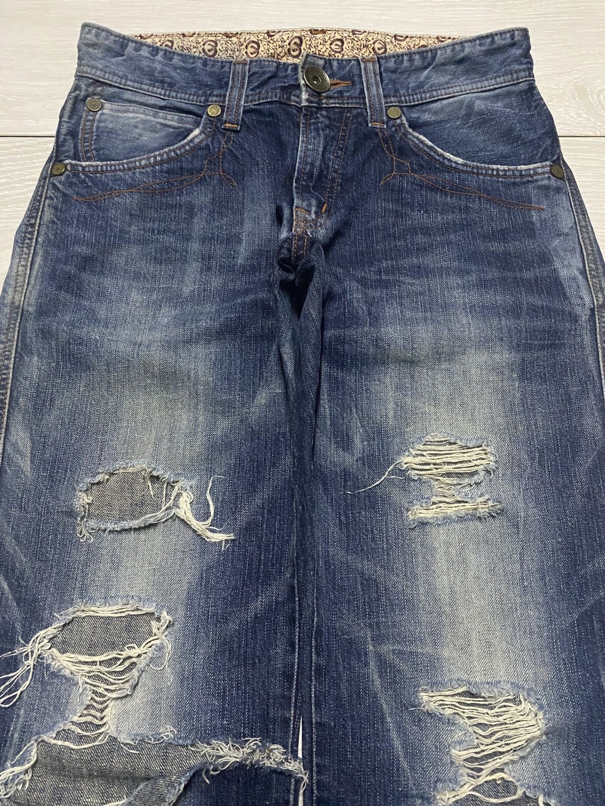 Junya Watanabe Edwin Blue Trip Thunder Faded Ripped Loose Jeans Size US 30 / EU 46 - 4 Thumbnail