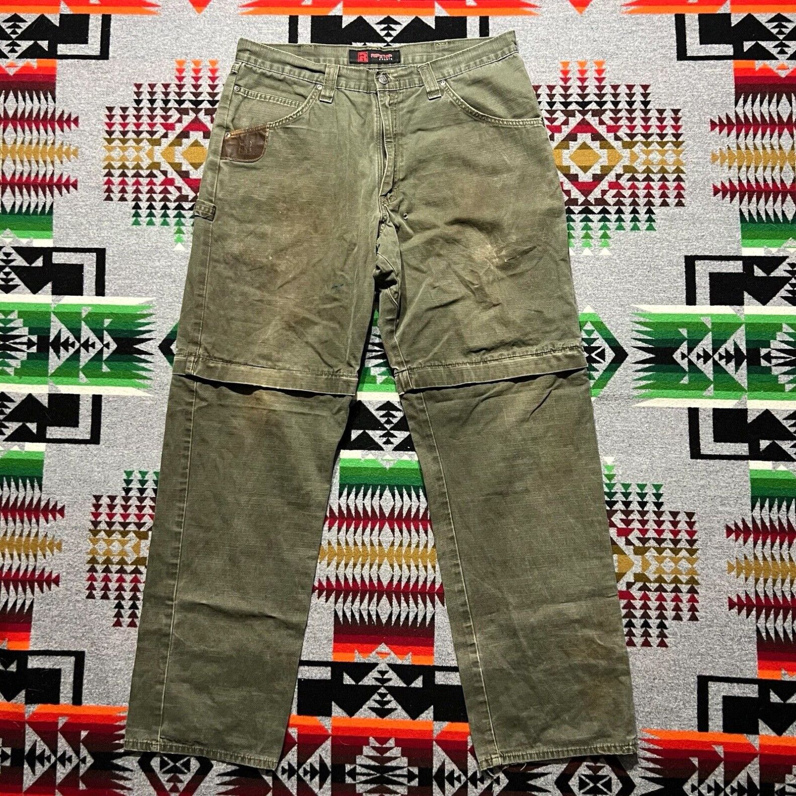 image of Vintage Wrangler Pants Riggs Cargo Zip Off Knee Canvas Green Men’S Size 36X34 D8 in White, Men's