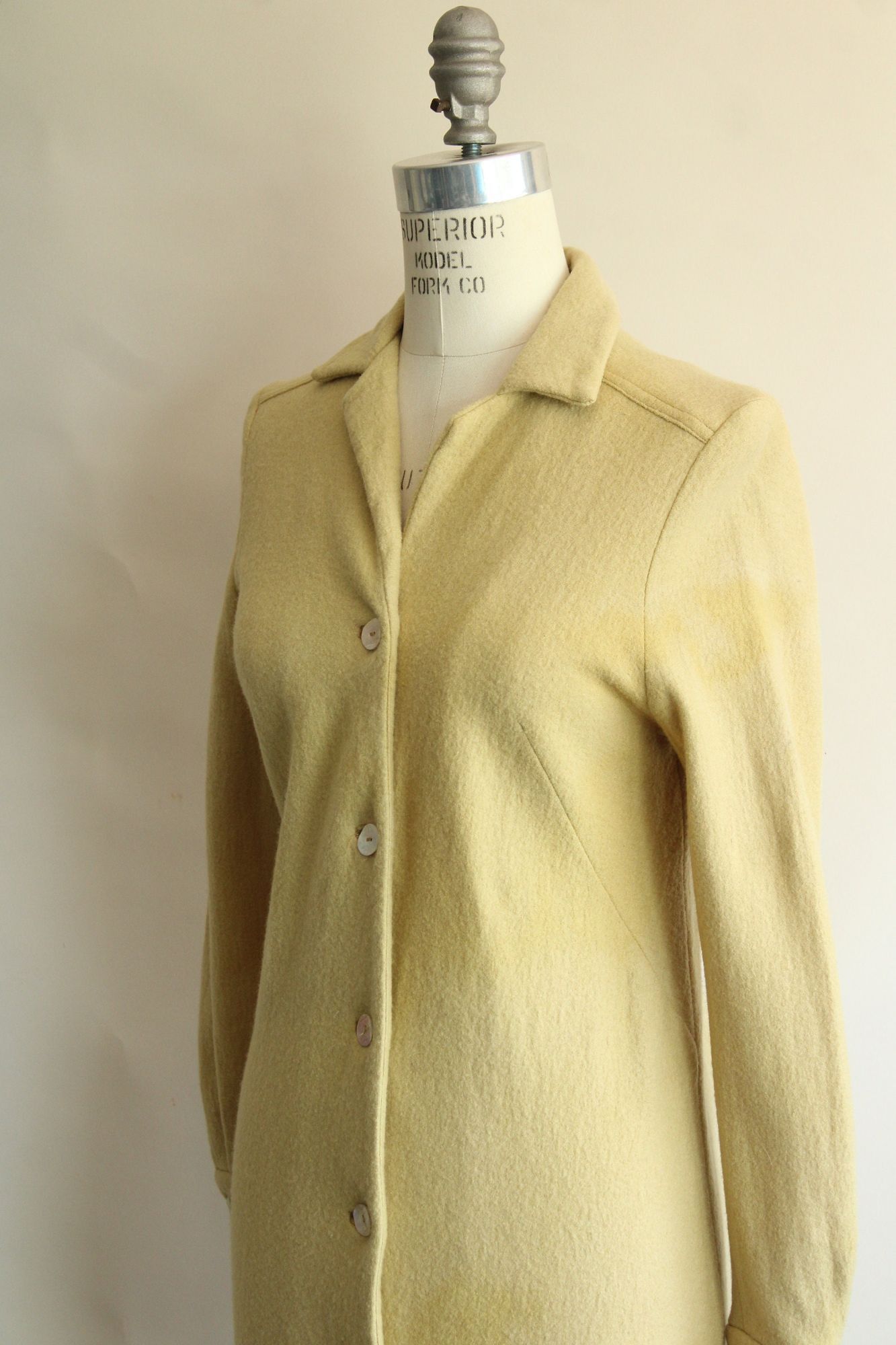 Vintage Vintage 1960s Coat Dress, Fred Roithschild Yellow Wool Size M / US 6-8 / IT 42-44 - 7 Thumbnail