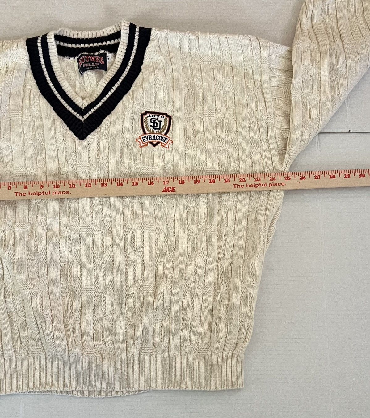 Nutmeg Vintage Nutmeg Mills Syracuse University Sweater White Knit Size US XL / EU 56 / 4 - 5 Thumbnail