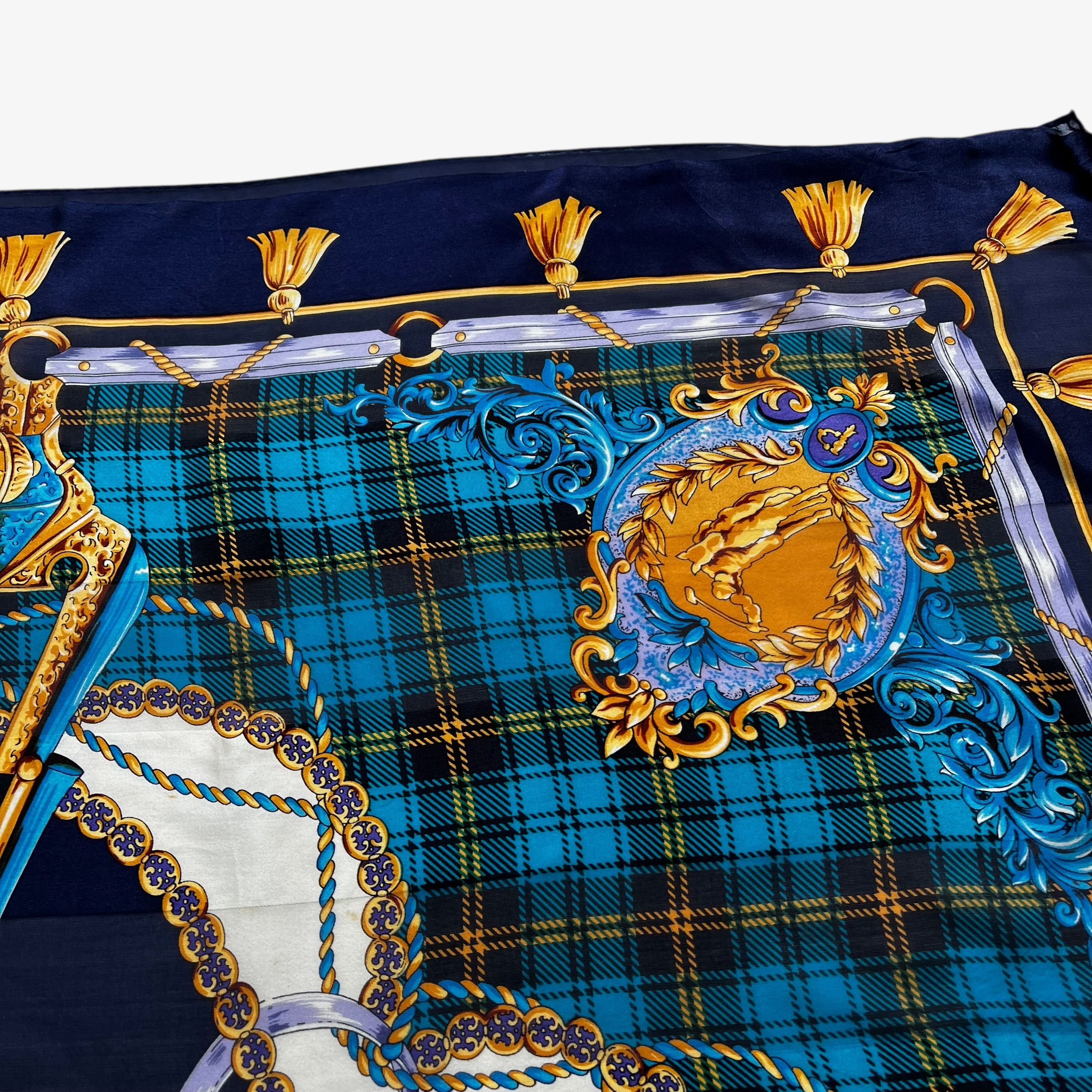 Paolo Gucci Vintage 80s Paolo Gucci Equestrian Racing Tartan Silk Scarf Size ONE SIZE - 3 Thumbnail