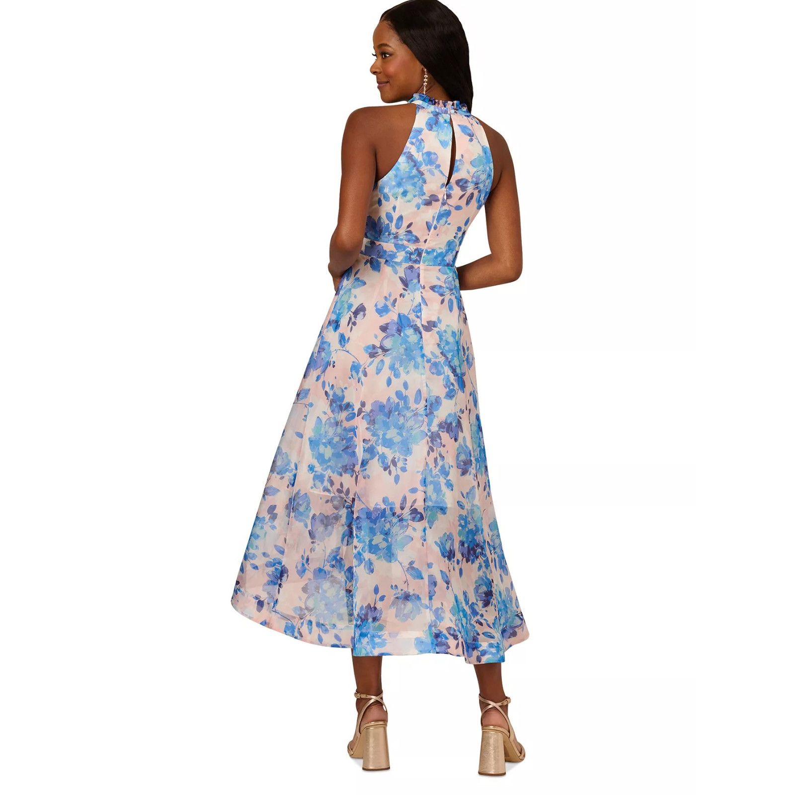 Adrianna Papell Adrianna Papell Blush Pink Blue Floral Print Organza Midi Size S / US 4 / IT 40 - 5 Thumbnail