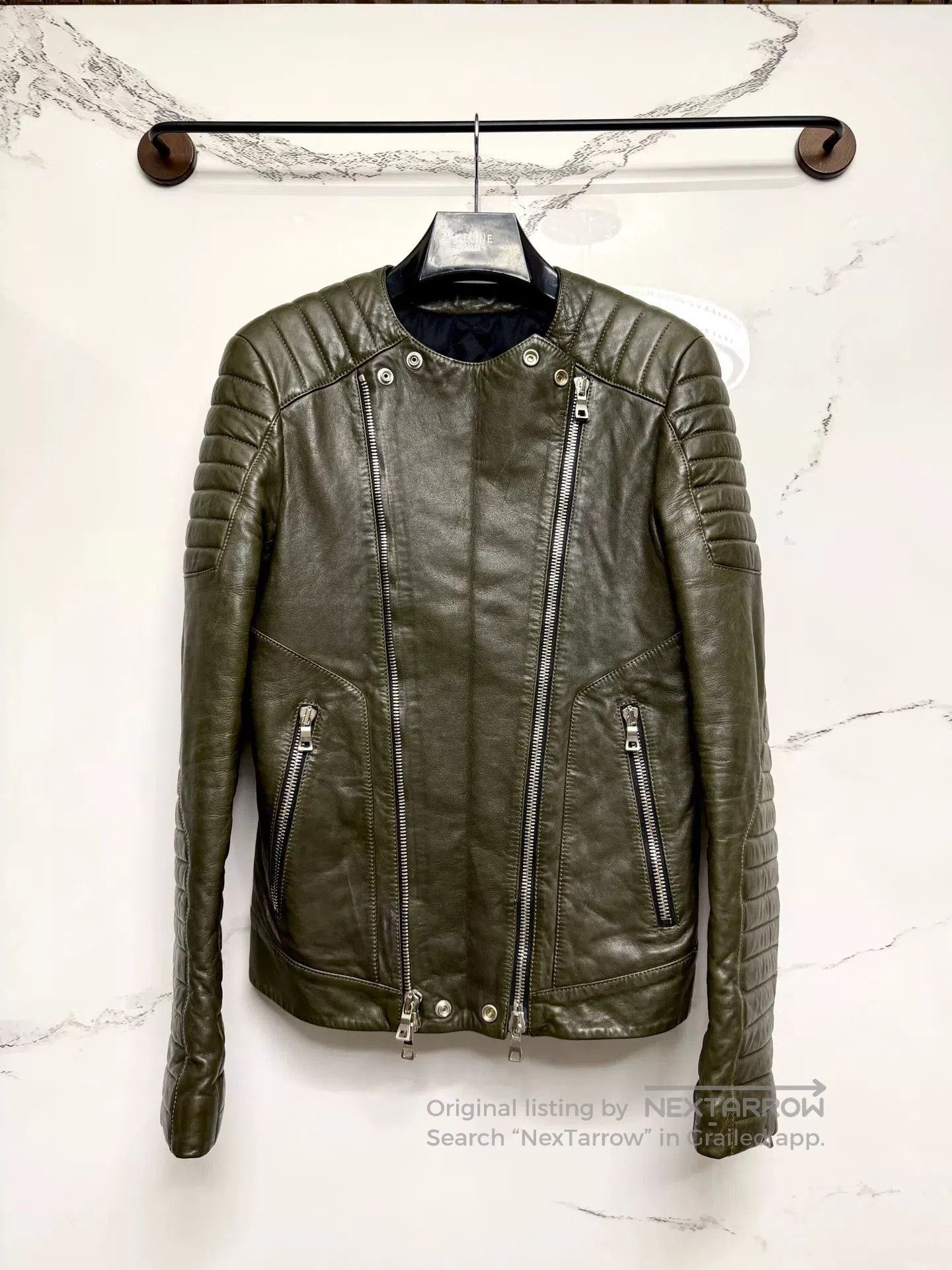 Balmain balmain military green leather biker jacket. Size US S / EU 44-46 / 1 - 6 Thumbnail